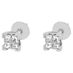 Platinum Invisible Set Princess Cut Diamond Stud Earrings
