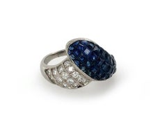 Platinum Invisible Set Sapphire Diamond Ring