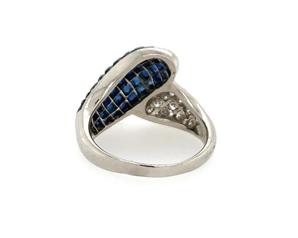 Square Cut Platinum Invisible Set Sapphire Diamond Ring For Sale