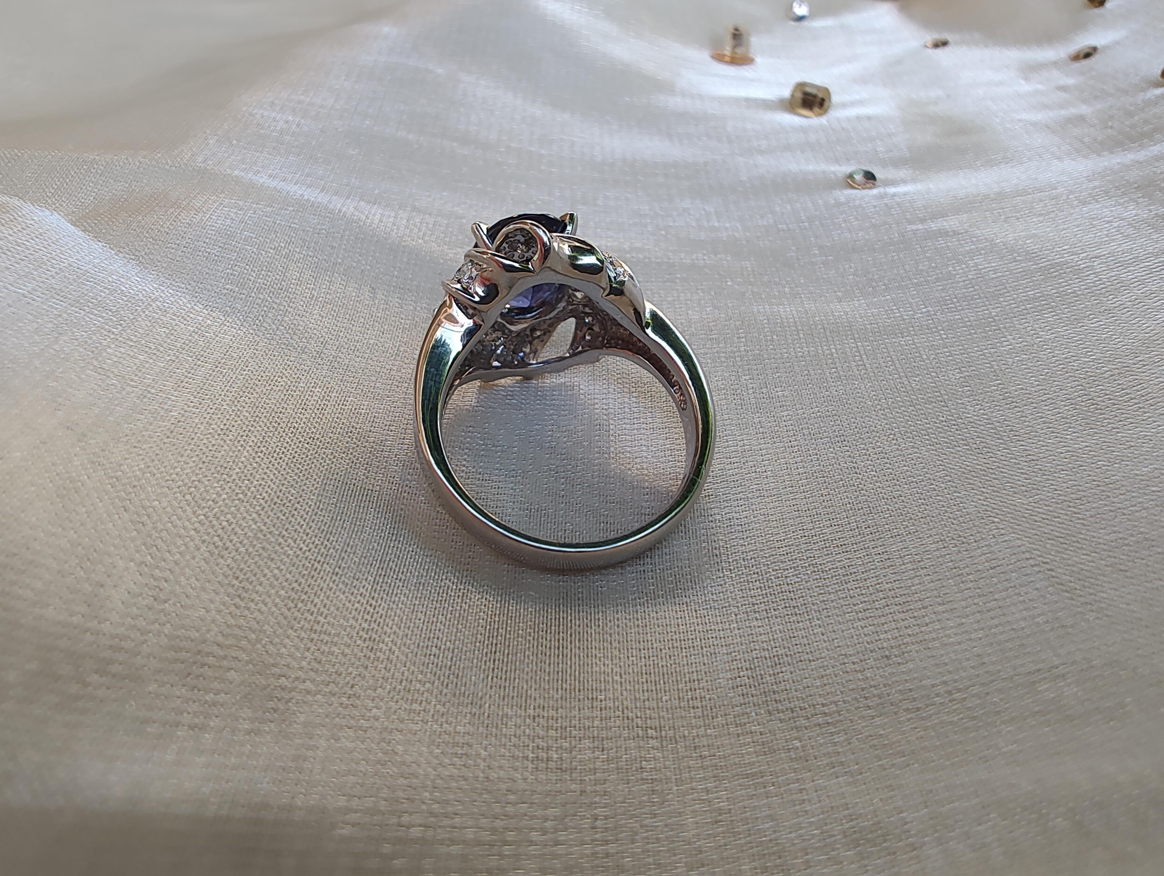 Oval Cut Platinum Iolite and Diamond Cocktail Ring For Sale