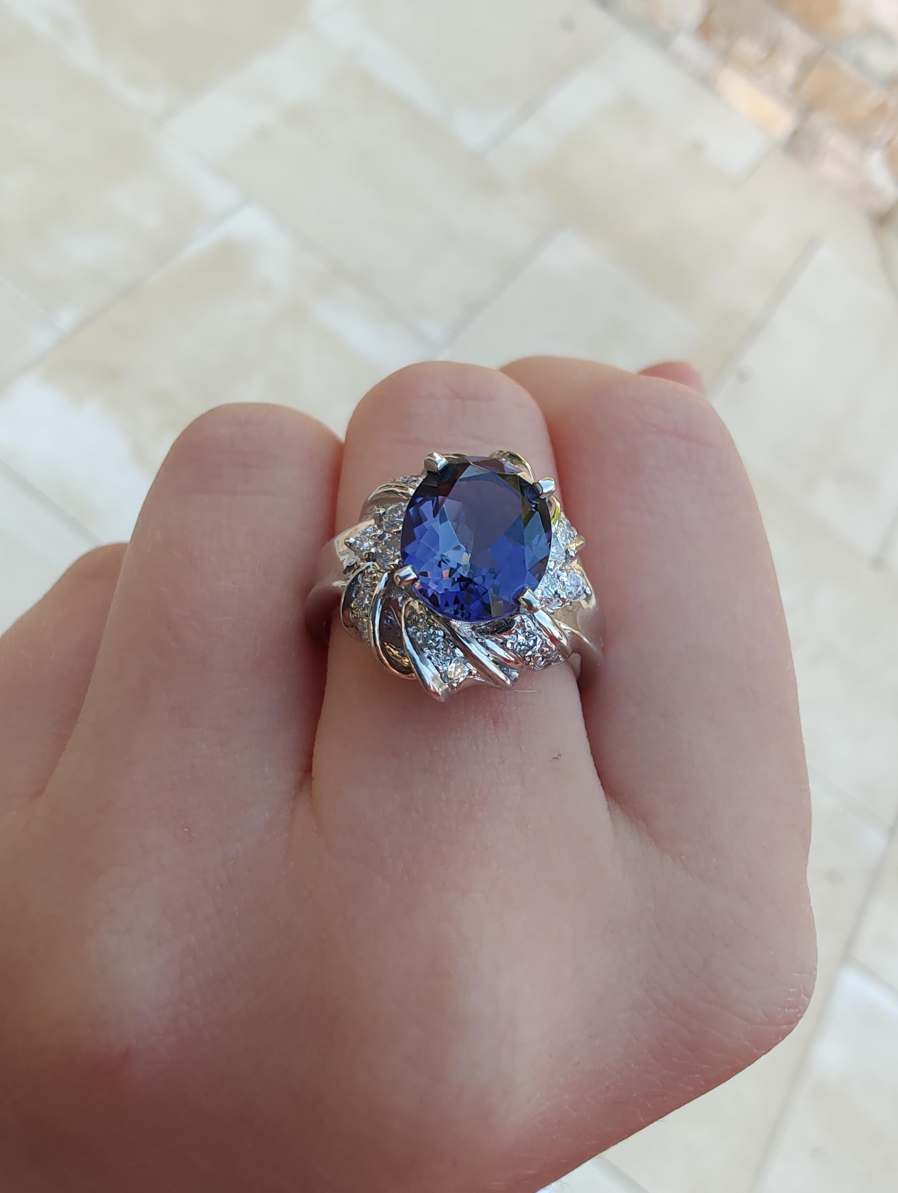 Women's Platinum Iolite and Diamond Cocktail Ring For Sale