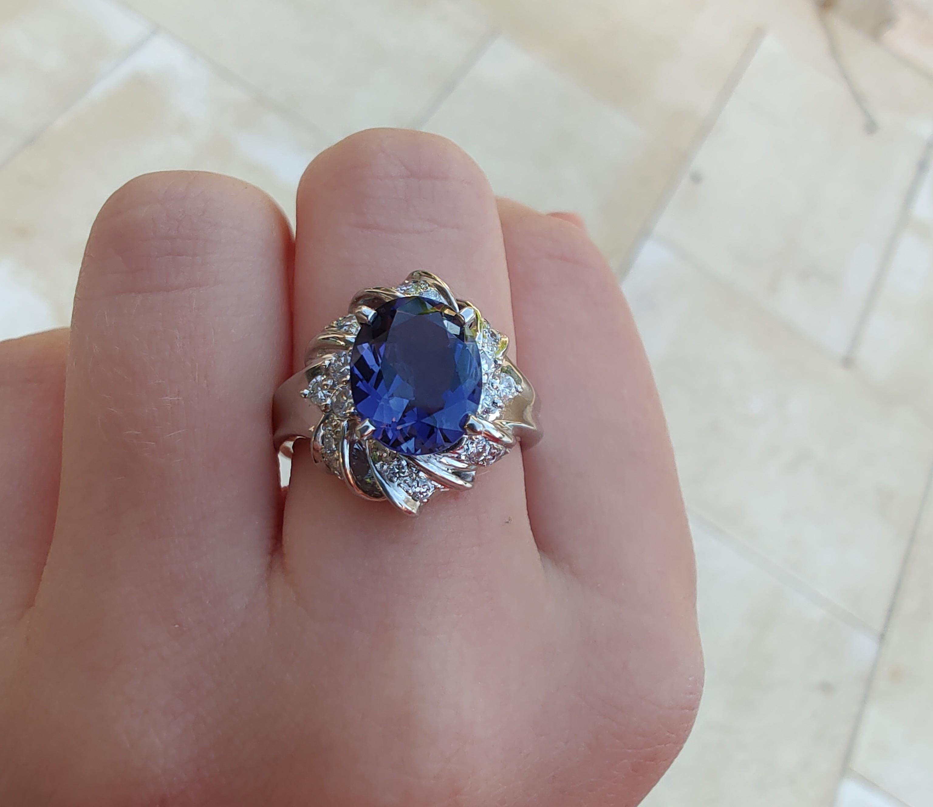 Platinum Iolite and Diamond Cocktail Ring For Sale 2