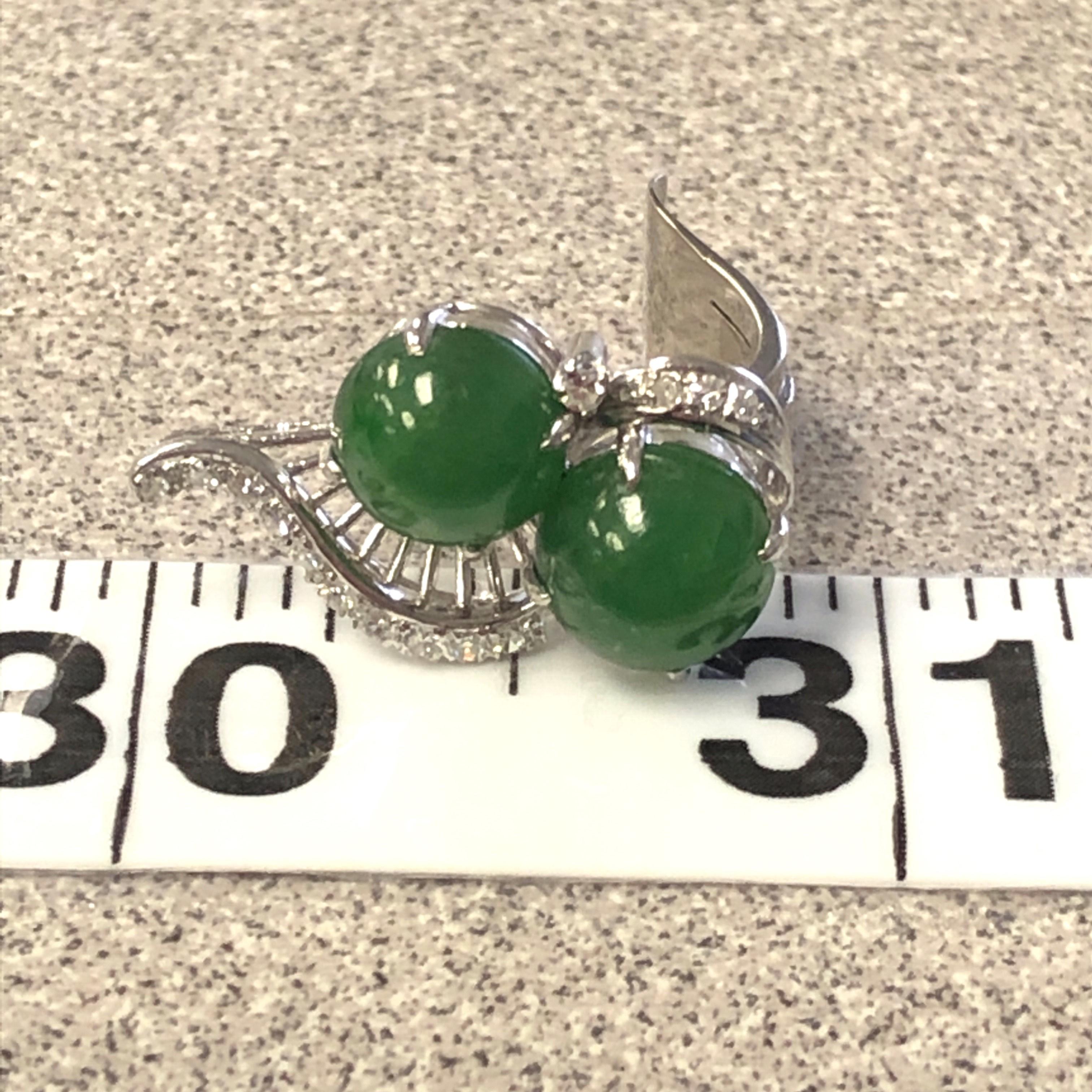 Cabochon Platinum Jade and Diamond Clip on Earrings, 1950's