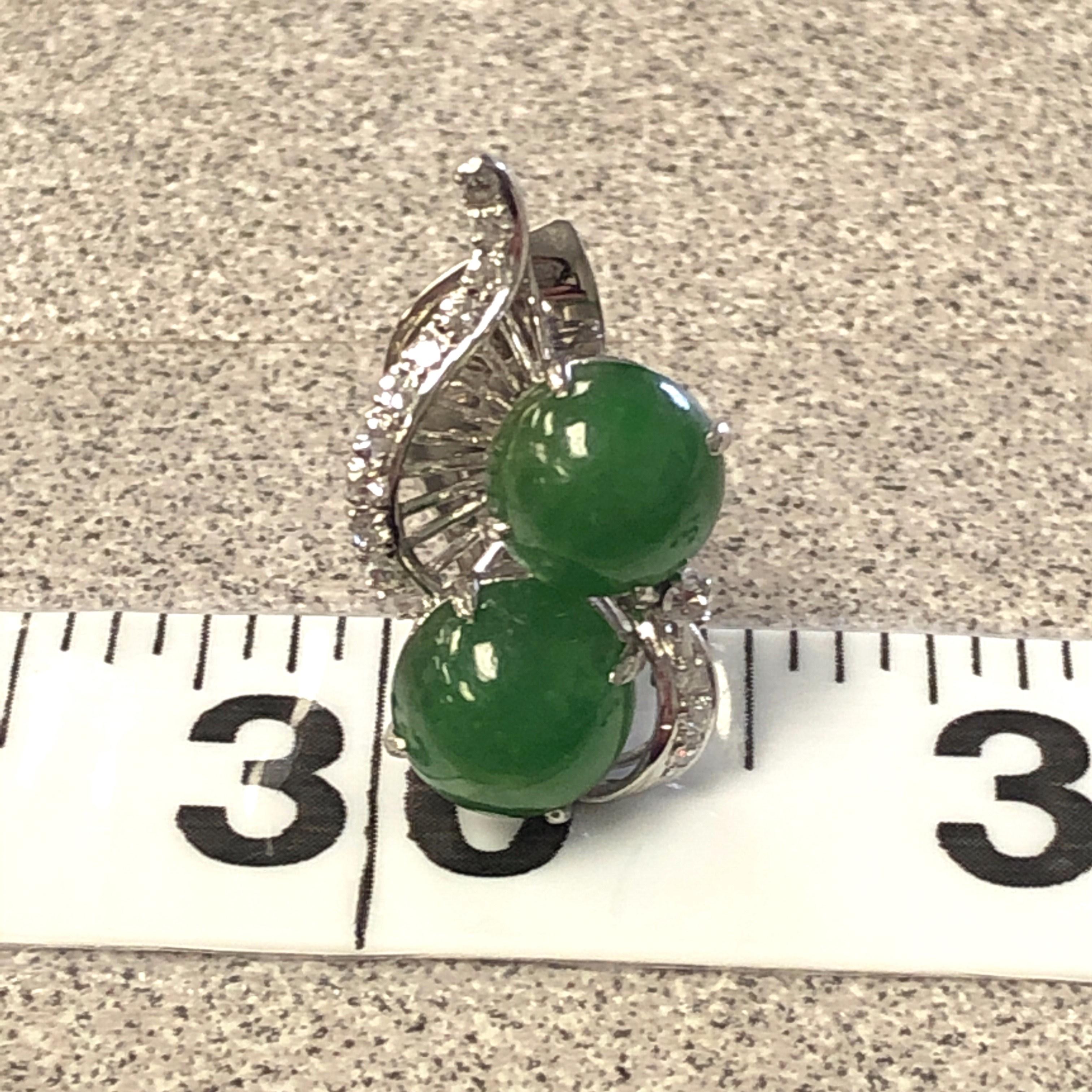 Platinum Jade and Diamond Clip on Earrings, 1950's In Good Condition In Towson, MD