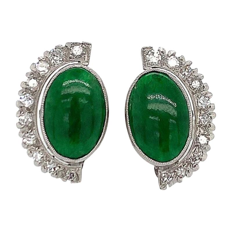 Platinum Jade Diamond Earrings For Sale