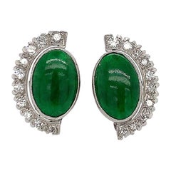 Boucles d'oreilles en platine, jade et diamant