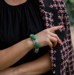 Platinum Jadeite Jade and Diamond Bracelet