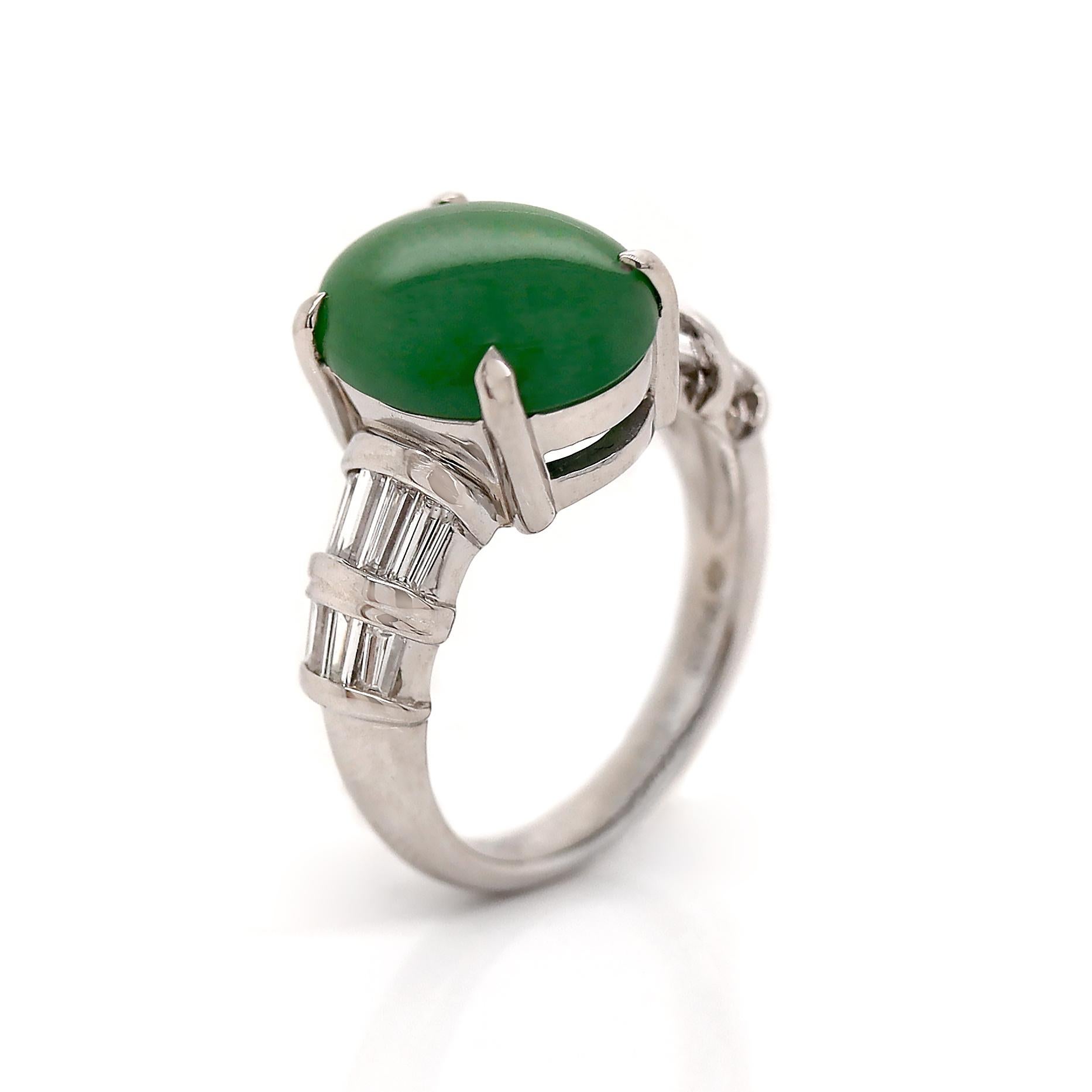 Cabochon Platinum Jadeite Jade And Diamond Dress Ring For Sale