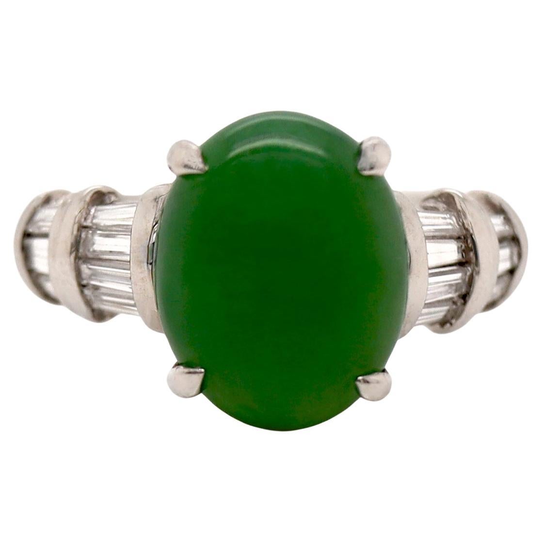 Anillo de Vestido de Platino, Jadeíta, Jade y Diamantes