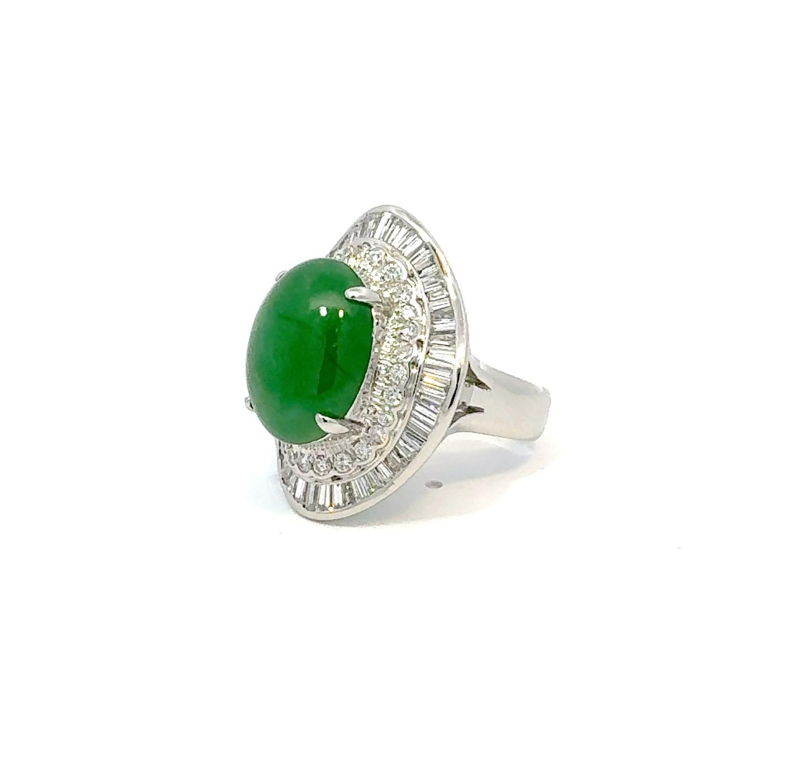 Anillo de platino y jadeíta Diamantes Art Nouveau en venta