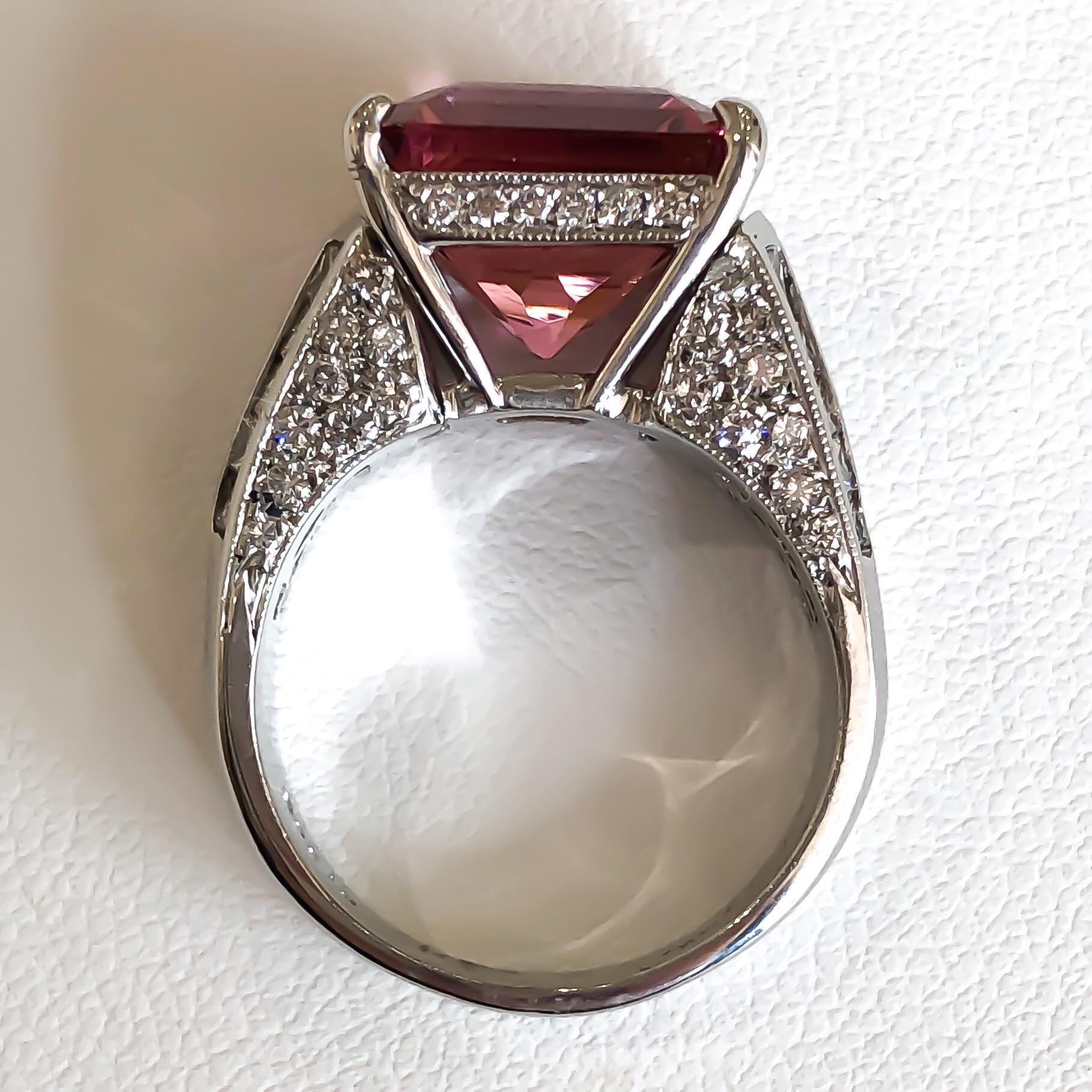 Platinum J.B. Star 7.39 Carat Pink Tourmaline and Diamond Ring In Excellent Condition In Carmel-by-the-Sea, CA