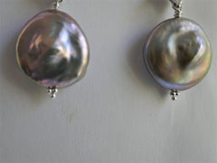 Platinum Keshi Coin Cultured Pearls Cubic Zirconia 925 Sterling Silver Earrings