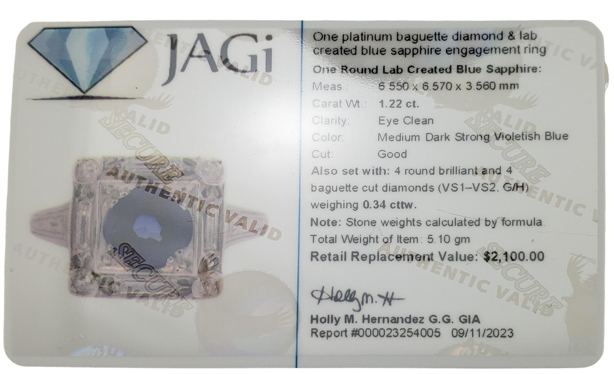 Platinum Lab Created Sapphire Diamond Ring Size 6 #15637 For Sale 5