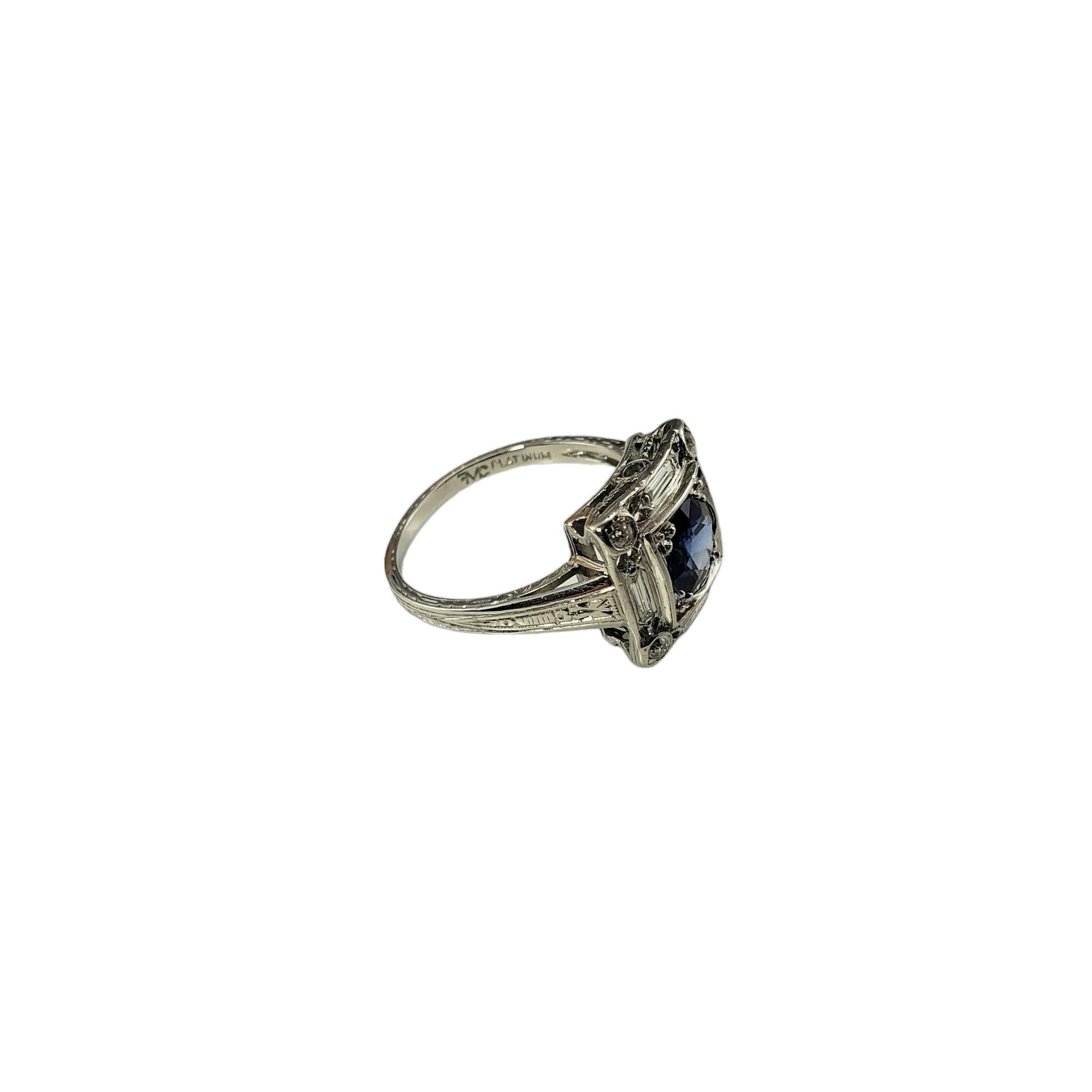 Platinum Lab Created Sapphire Diamond Ring Size 6 #15637 In Good Condition For Sale In Washington Depot, CT
