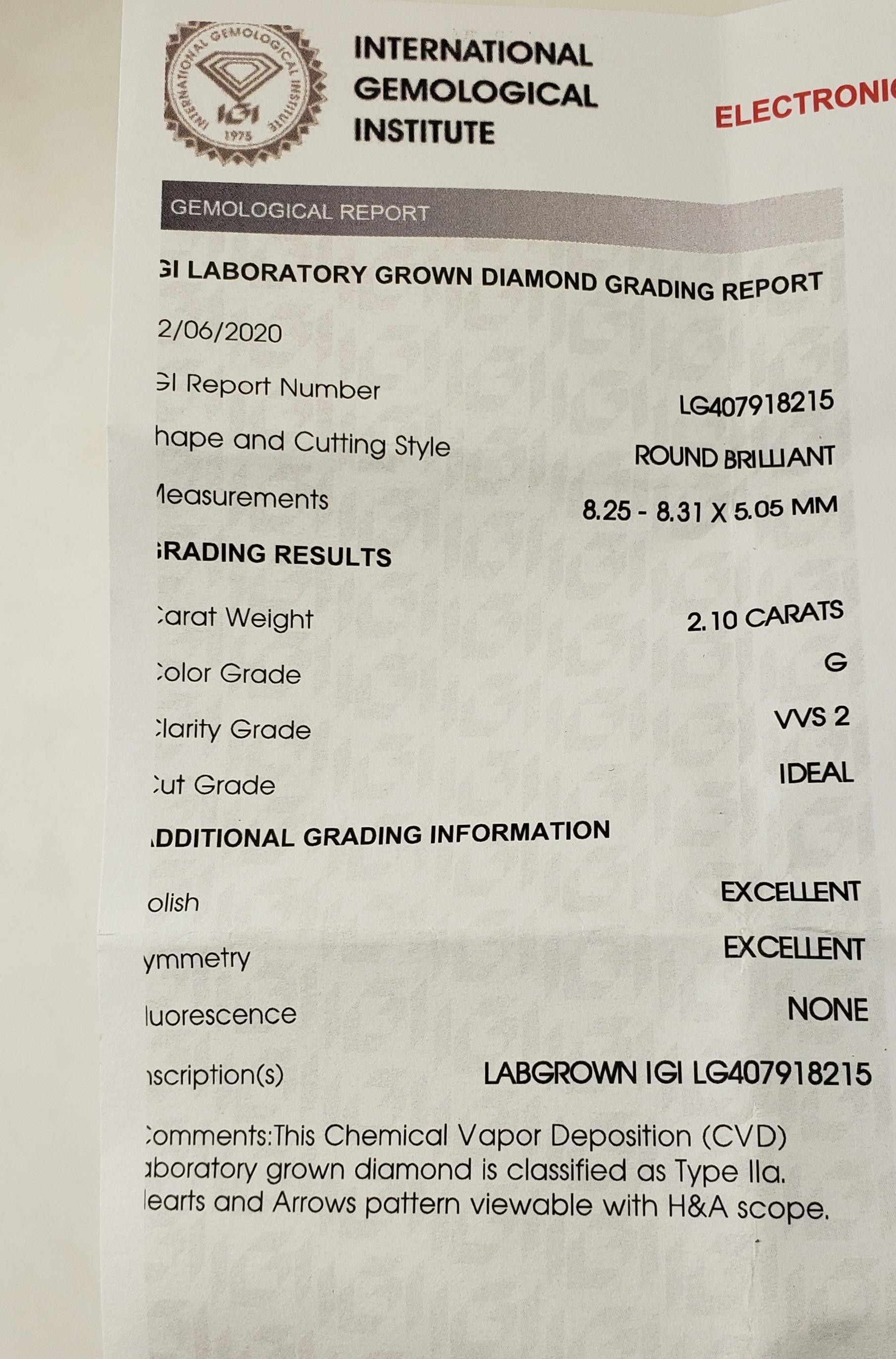 Platinum Lab Grown Diamond Engagement Ring Size 7 IGI Certified #22909 For Sale 3