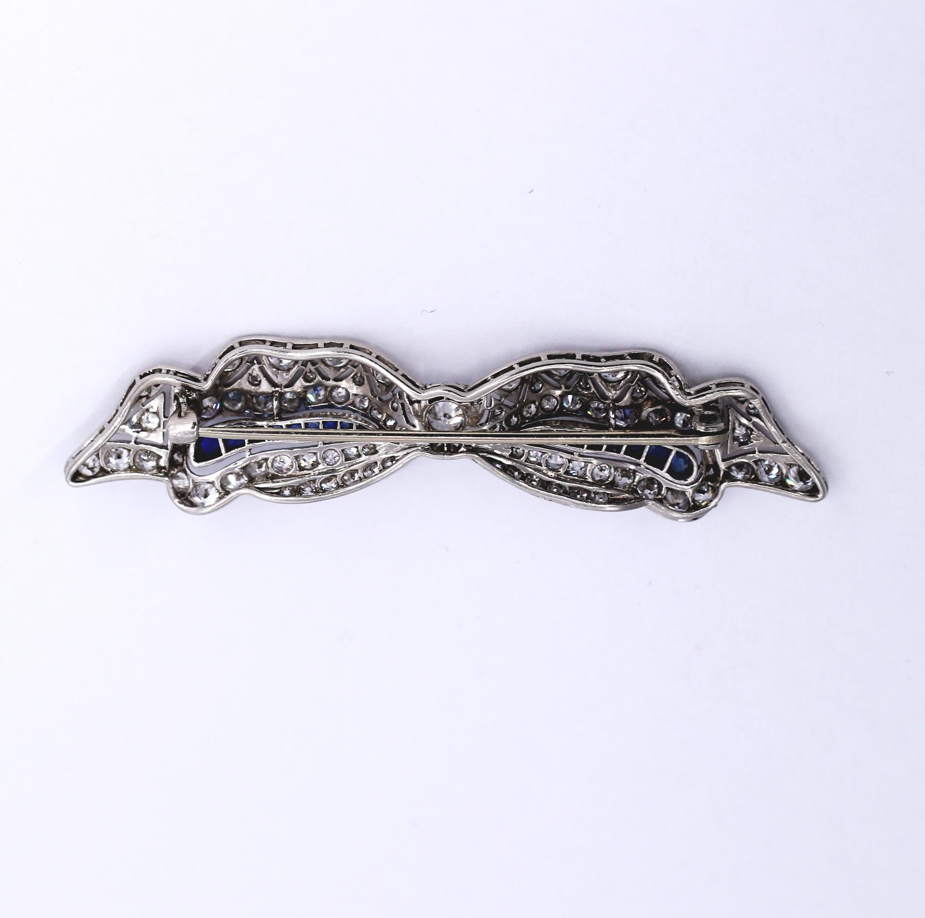 Platinum Lacey Bow Brooch with Diamonds and Sapphires 2