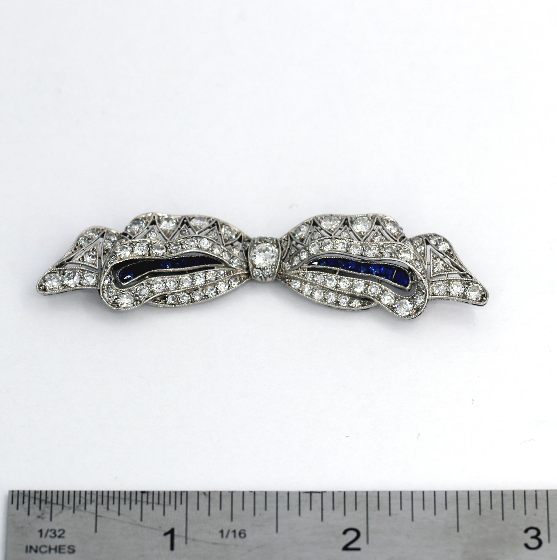 Platinum Lacey Bow Brooch with Diamonds and Sapphires 3