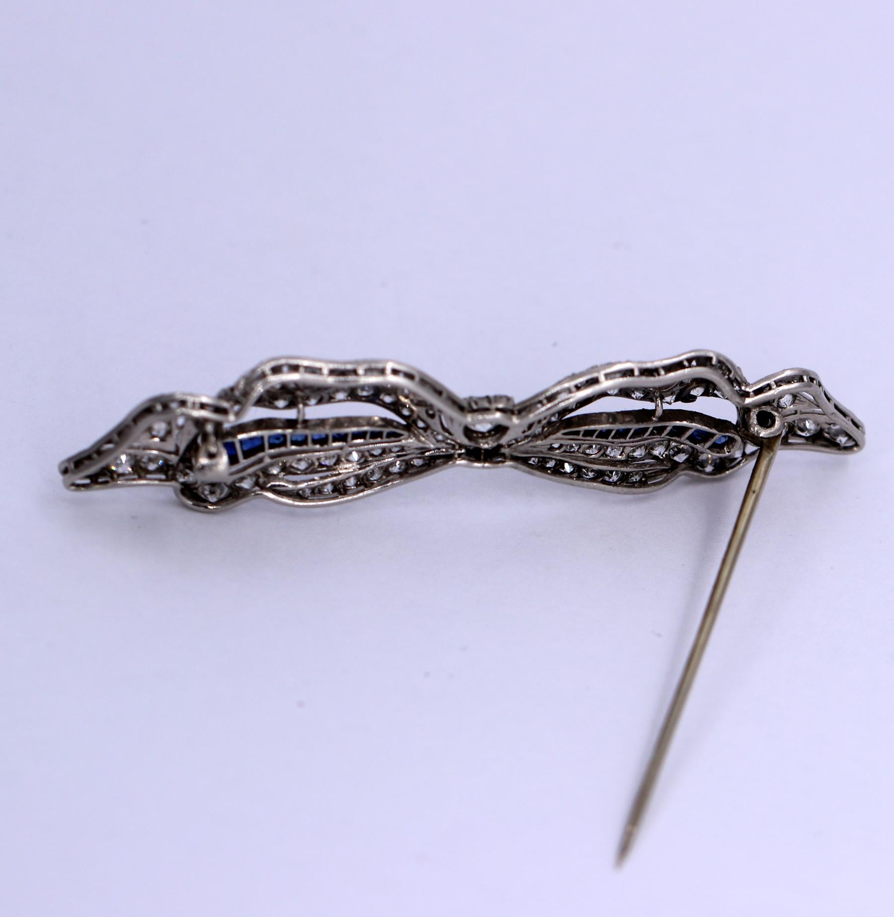 Platinum Lacey Bow Brooch with Diamonds and Sapphires 4