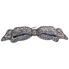 Platinum Lacey Bow Brooch with Diamonds and Sapphires