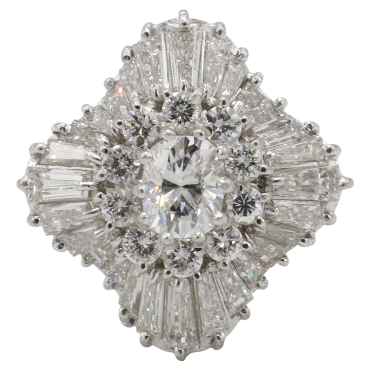 Platinum Ladies 5.00 Carat Natural Diamond Dome Cocktail Cluster Ring