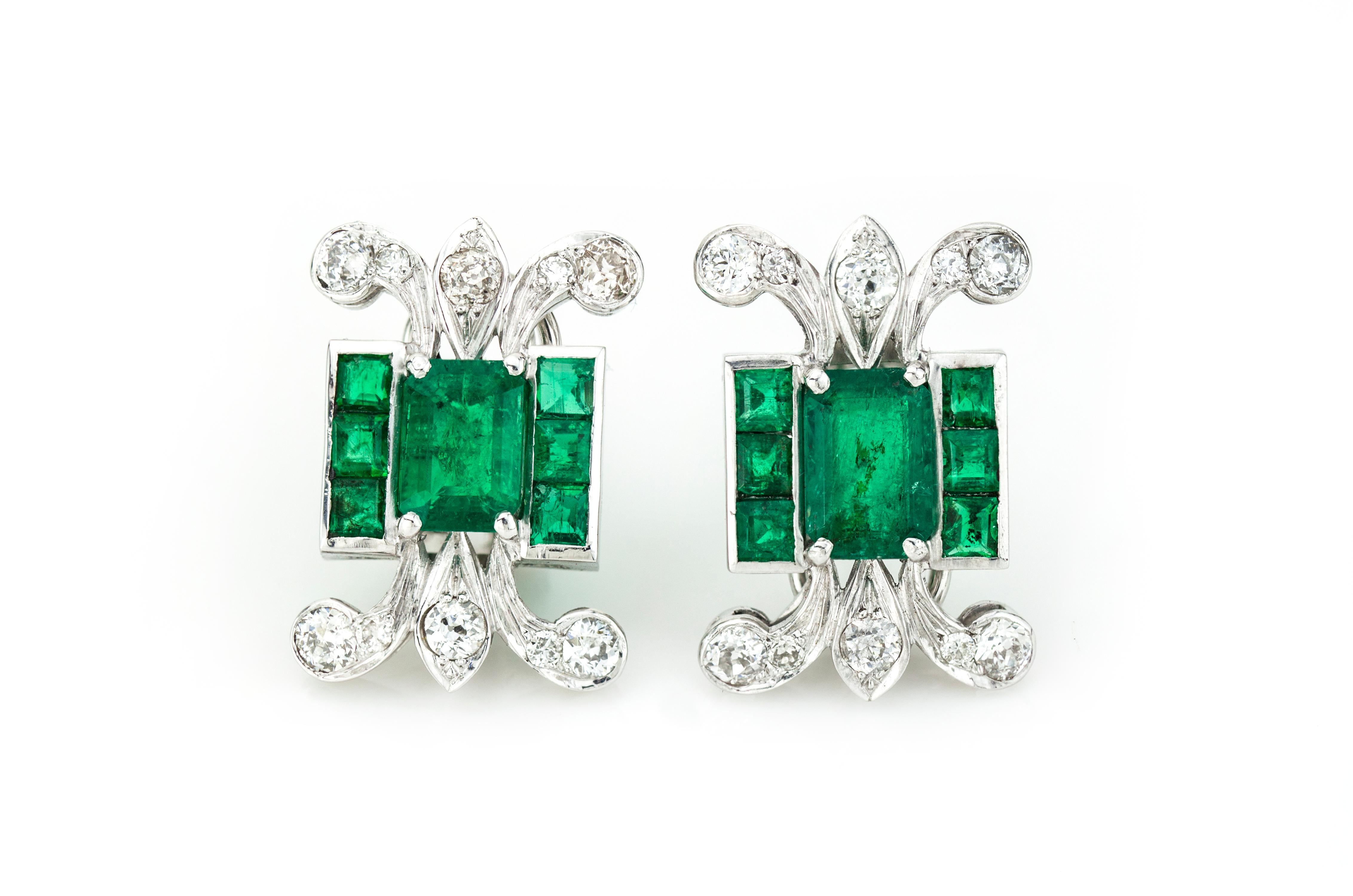 Platinum ladies clip-on earrings with natural Colombian emeralds, main stones on earrings weighing 1.6 ct each, also 0.30 carats of surrounding emeralds. Totalling 3.80 carats of emeralds.

Comes with GCS Certificate

Tested positive for