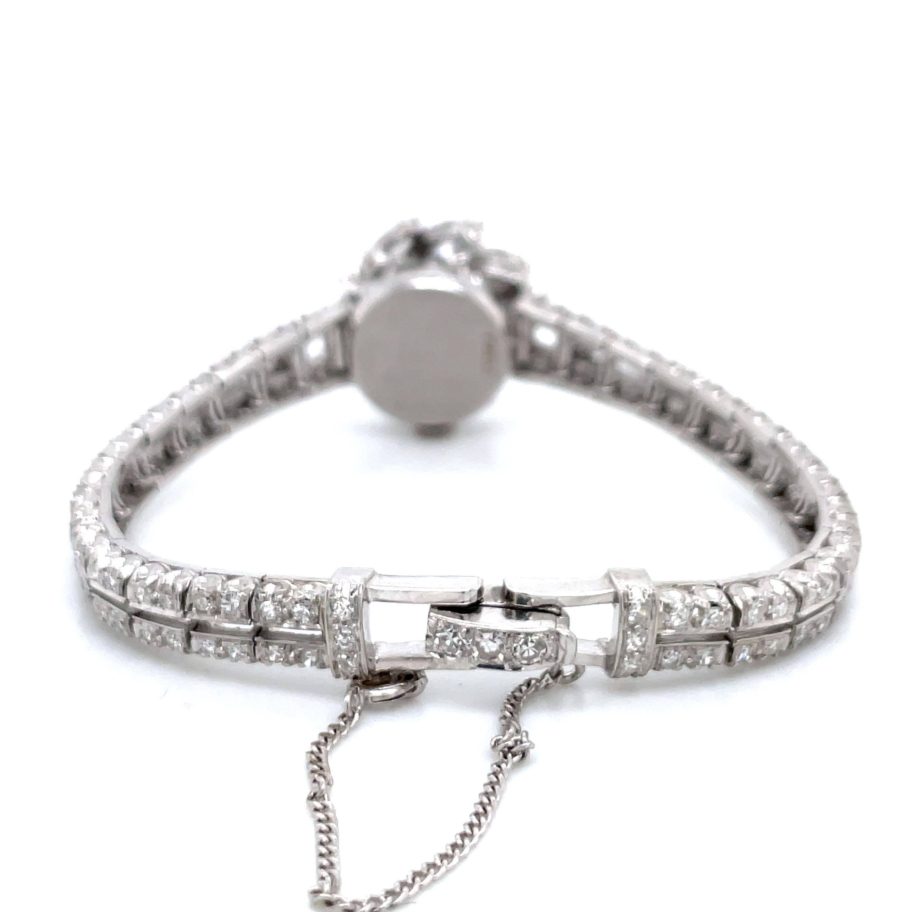 Platinum Ladies Diamond Cluster Wrist Watch 4.75 Carats, circa 1950s 5