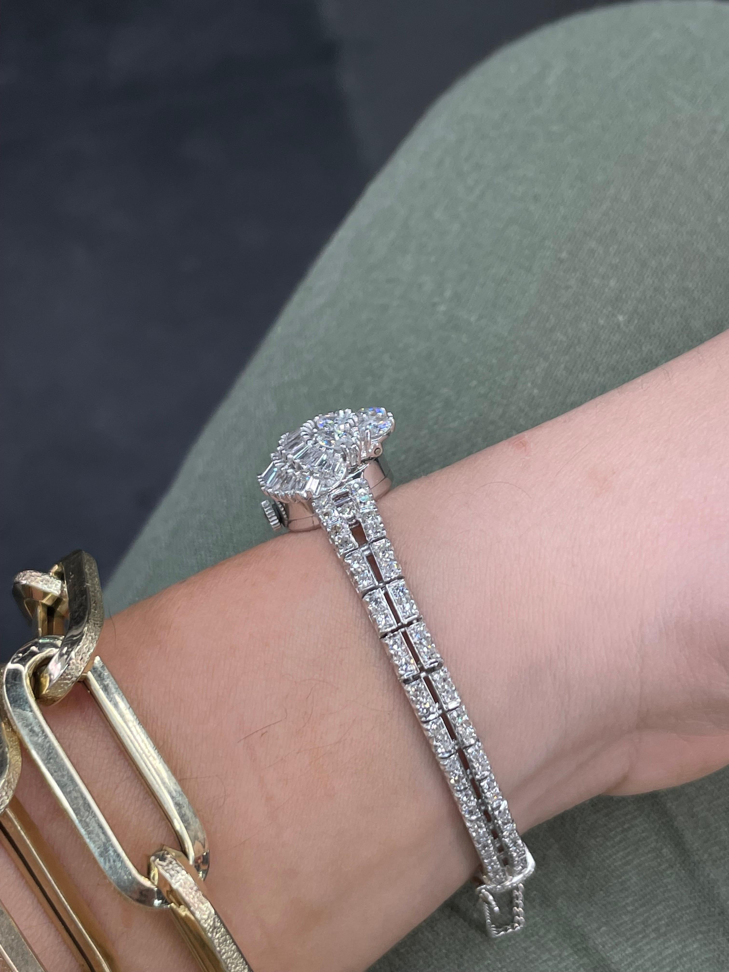 Contemporary Platinum Ladies Diamond Cluster Wrist Watch 4.75 Carats, circa 1950s