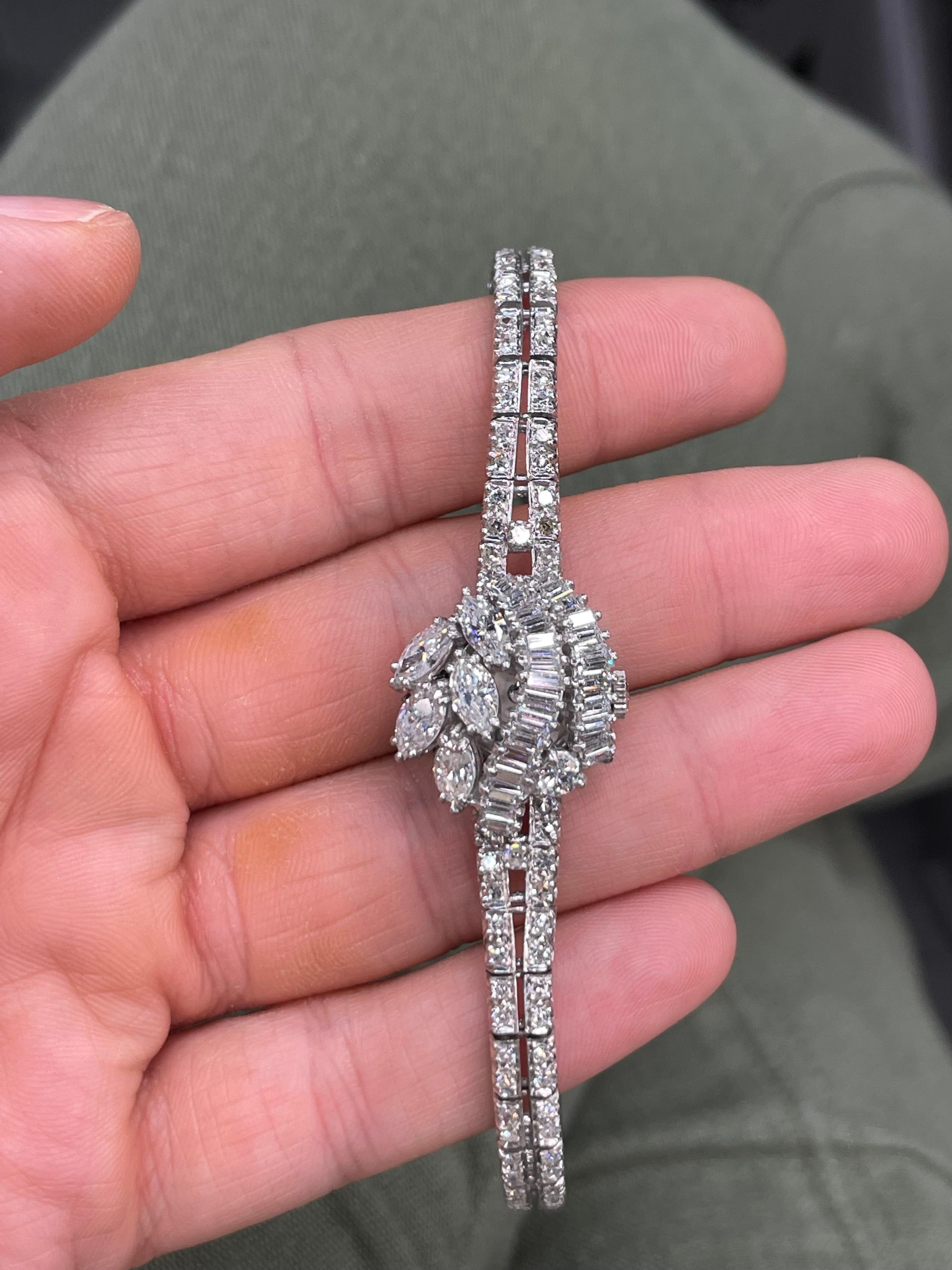 Platinum Ladies Diamond Cluster Wrist Watch 4.75 Carats, circa 1950s 3