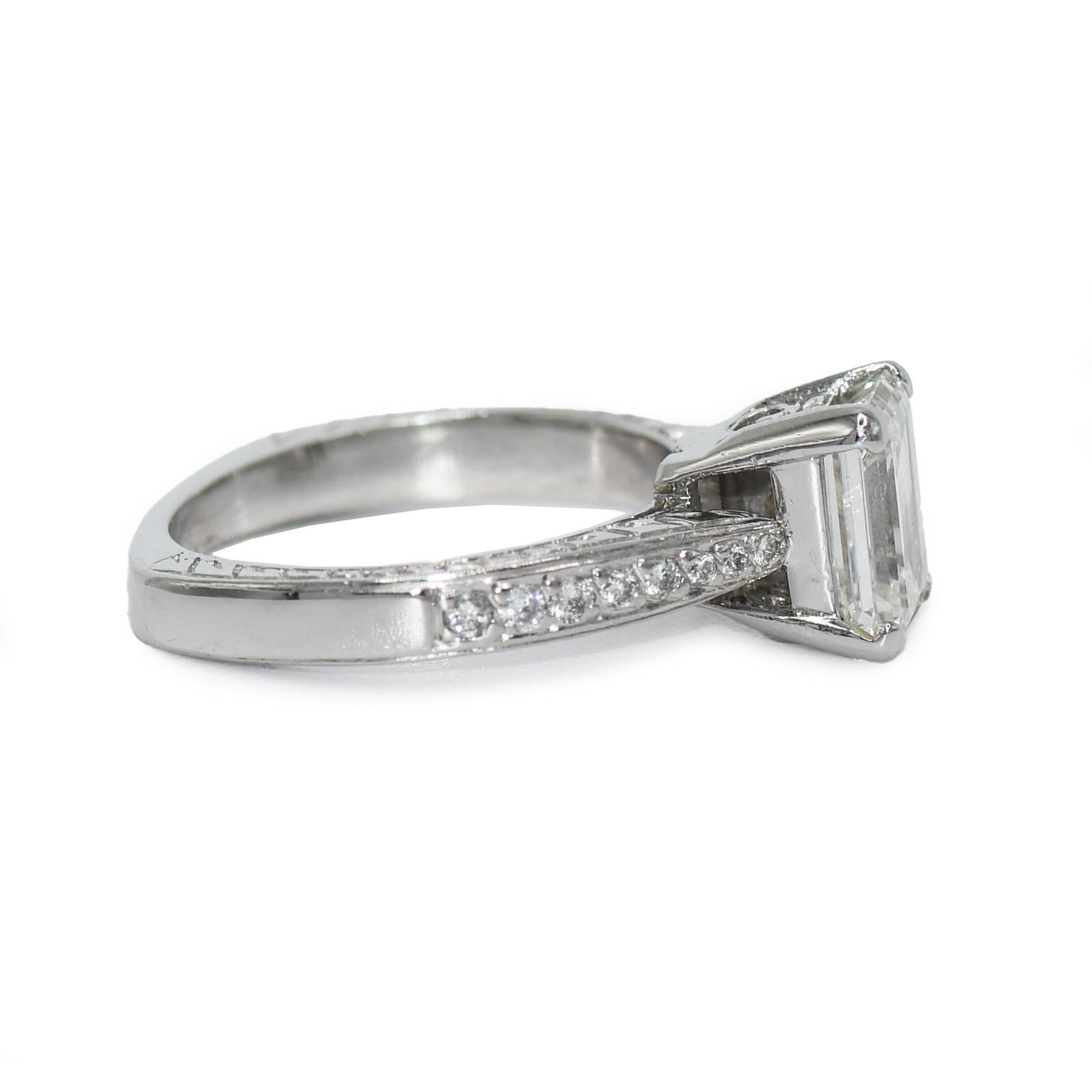 Emerald Cut Platinum Ladies Diamond Engagement Ring For Sale
