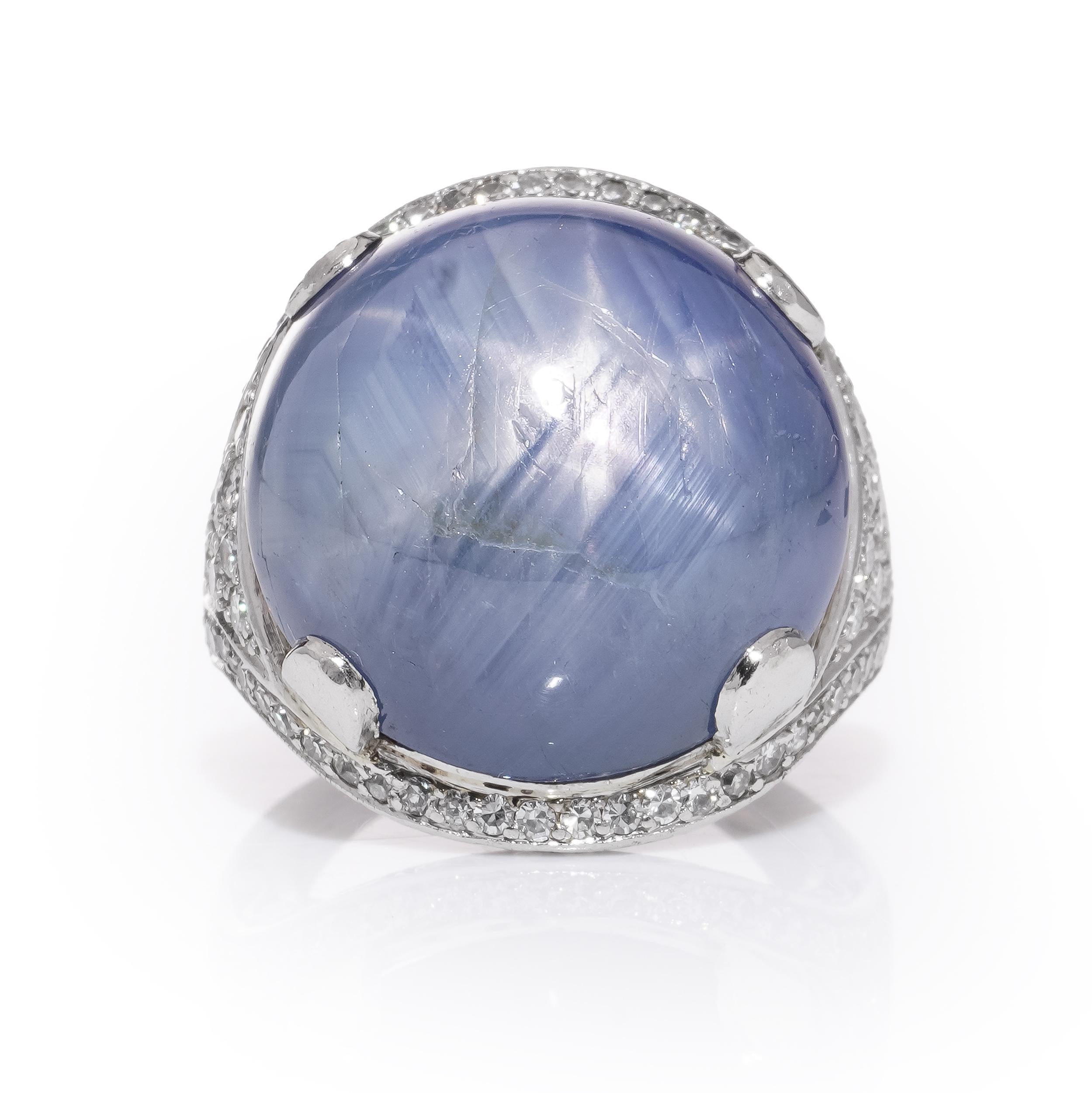 Women's Platinum ladies' dome ring with 46 cts. of round natural cabochon sapphire For Sale