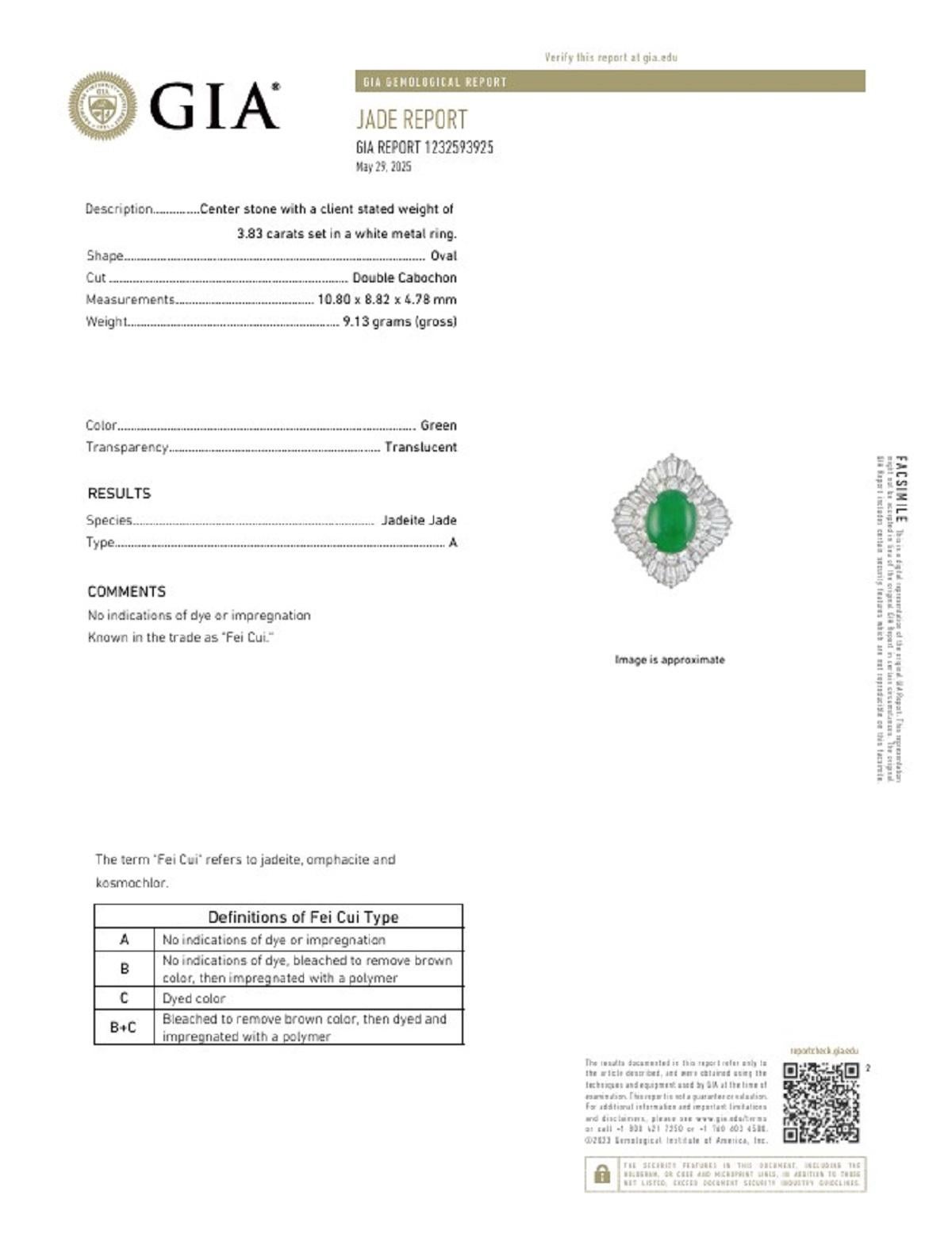 Anello di giadeite da donna in platino con diamanti In condizioni Nuovo in vendita a LA, CA