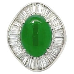 Anello di giadeite da donna in platino con diamanti