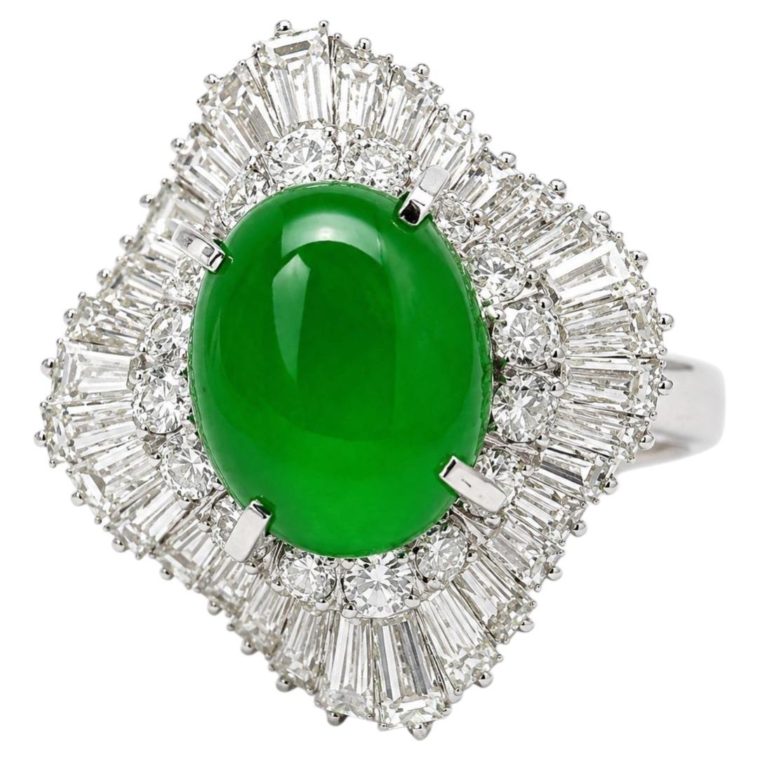 Platinum Ladies Jadeite Jade Ring, 3.83ct Jade, 2.78ct Diamonds