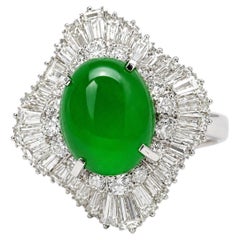 Platinum Ladies Jadeite Jade Ring, 3.83ct Jade, 2.78ct Diamonds