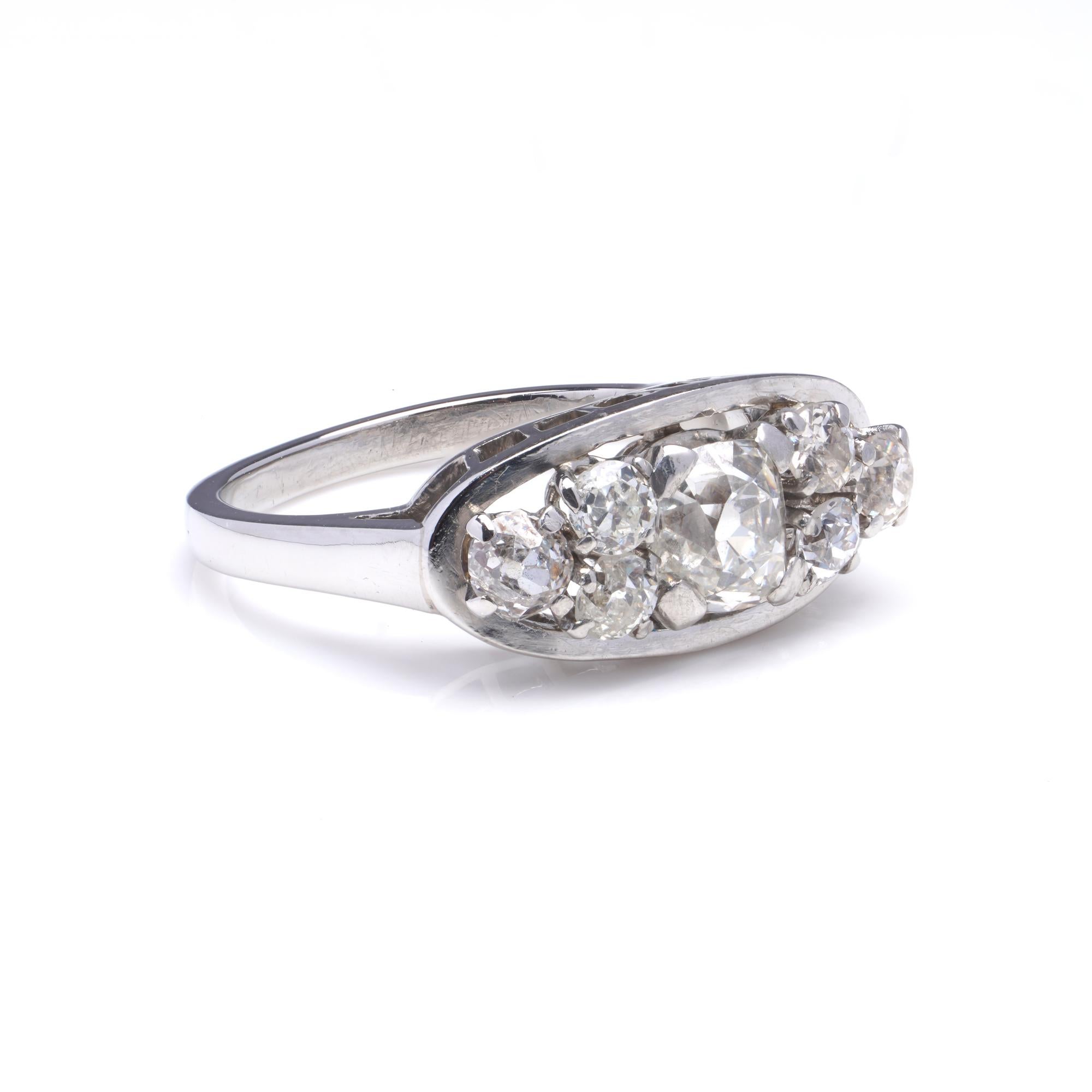 Old Mine Cut Platinum Ladies' Ring Set with 1.76 Carats Old, Mine Cut Diamonds For Sale