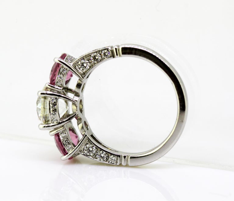 Platinum Ladies Ring with Diamonds and Pink Sapphires For Sale at 1stdibs