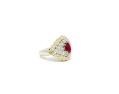 Platin Damenring mit Rubin und Diamanten