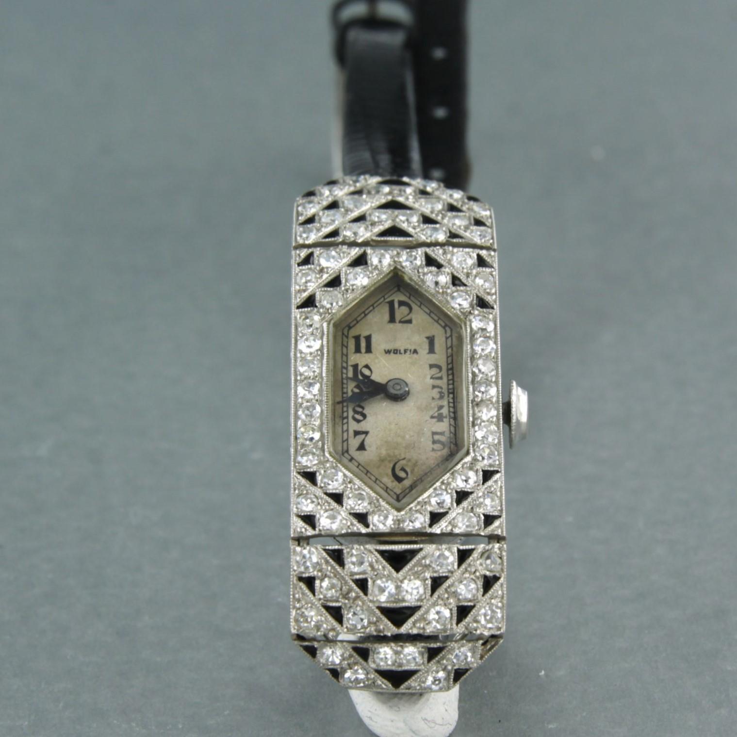 Platinum ladies watch decorated with enamel and with old single cut diamonds For Sale 1