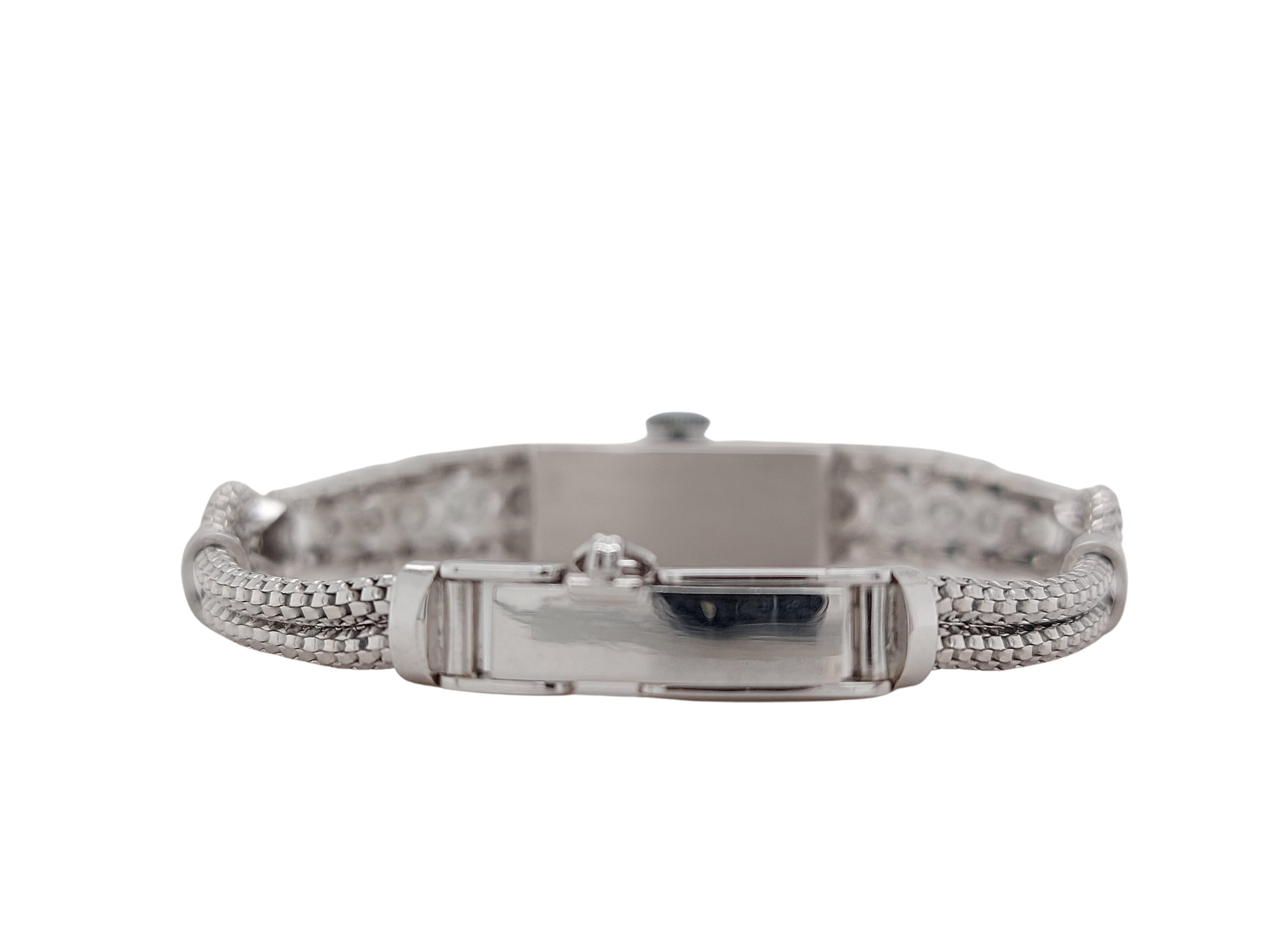 Montre-bracelet Lady en platine avec diamants taille ancienne ou taille baguette Excellent état - En vente à Antwerp, BE