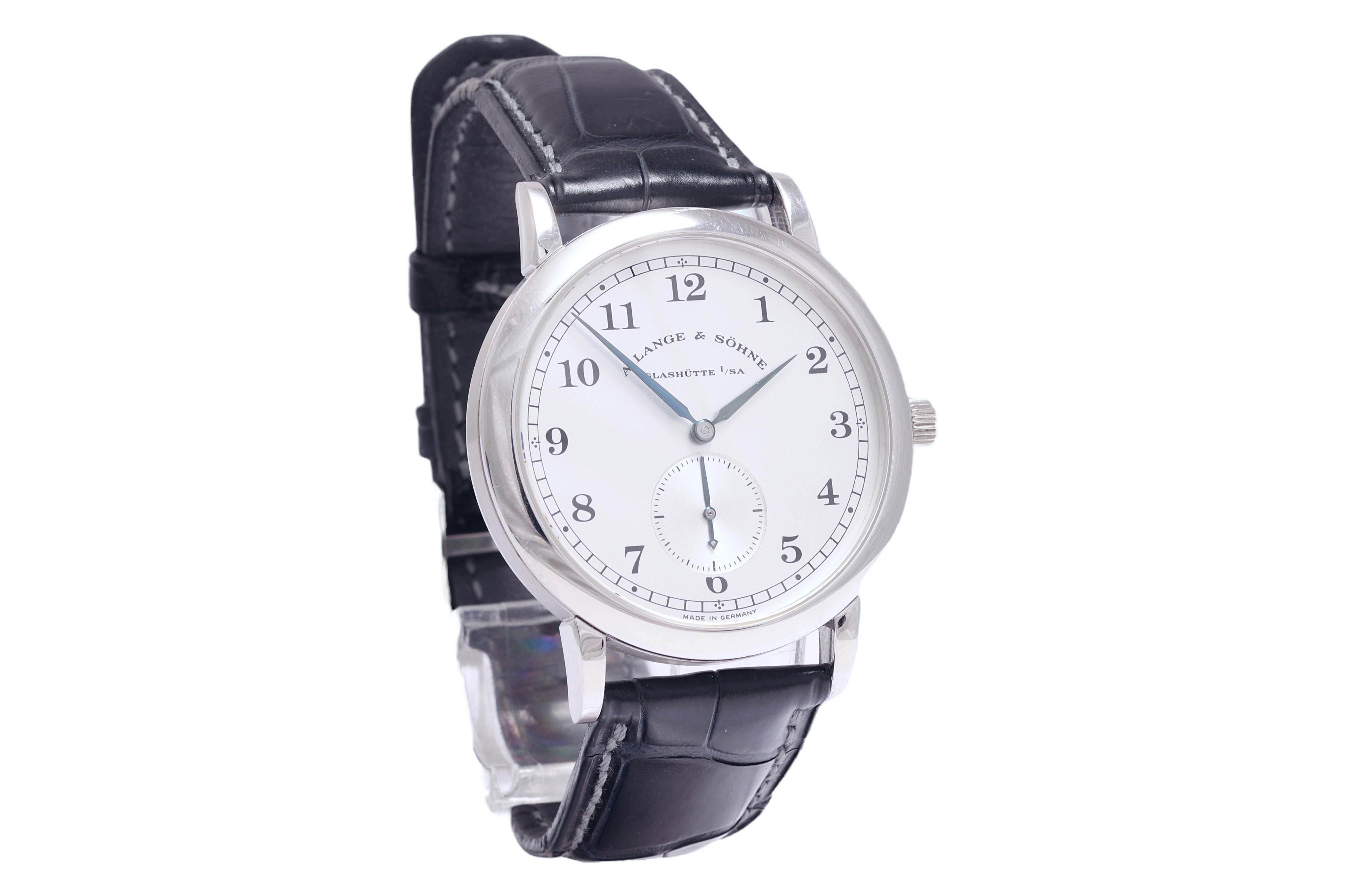 Platinum Lange Sohne 1815 Wrist Watch, Lange Certificate Like New Ref. 206.025 For Sale 1
