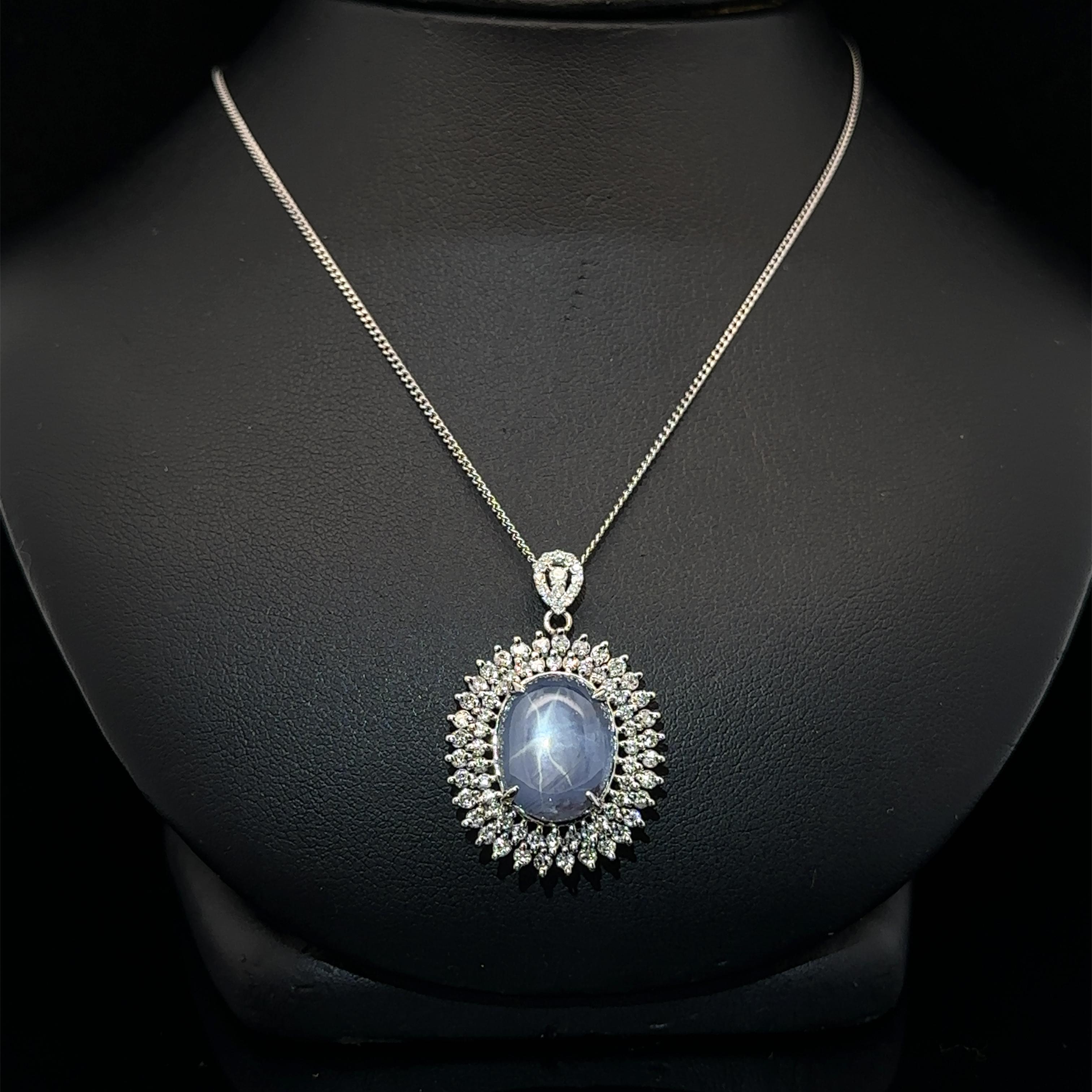 Platinum Large 14.63ctw Sapphire Double Halo Diamond Pendant 16