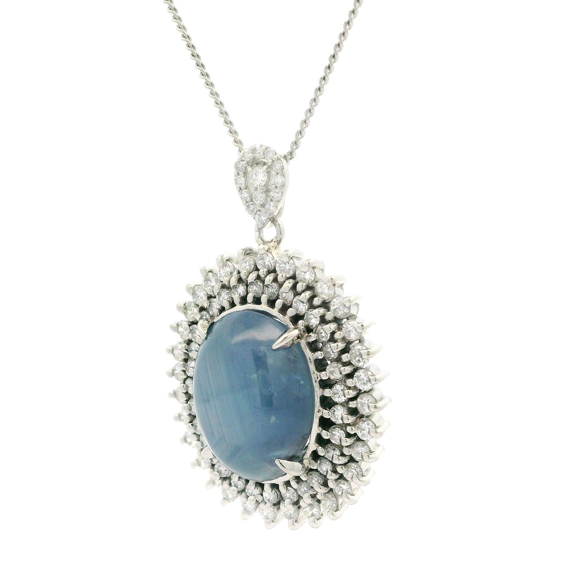 Cabochon Platinum Large 14.63ctw Sapphire Double Halo Diamond Pendant 16
