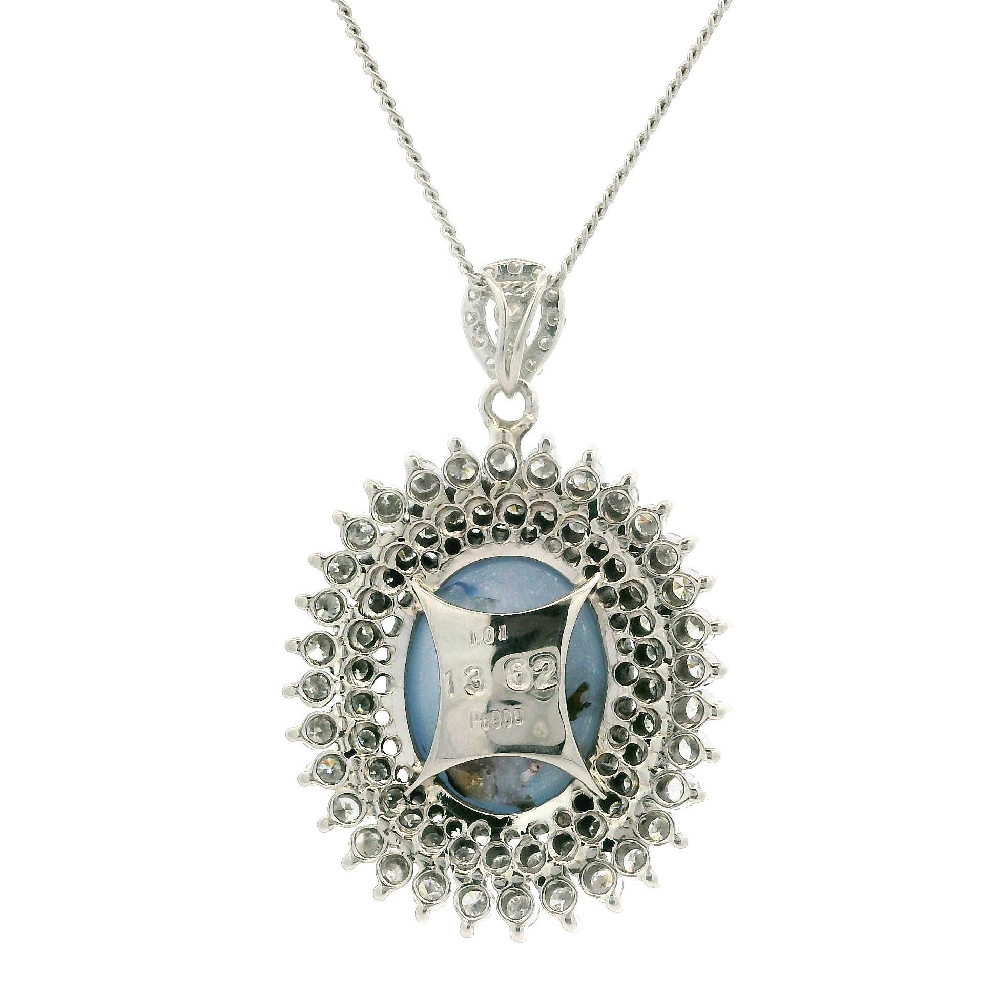 Women's Platinum Large 14.63ctw Sapphire Double Halo Diamond Pendant 16