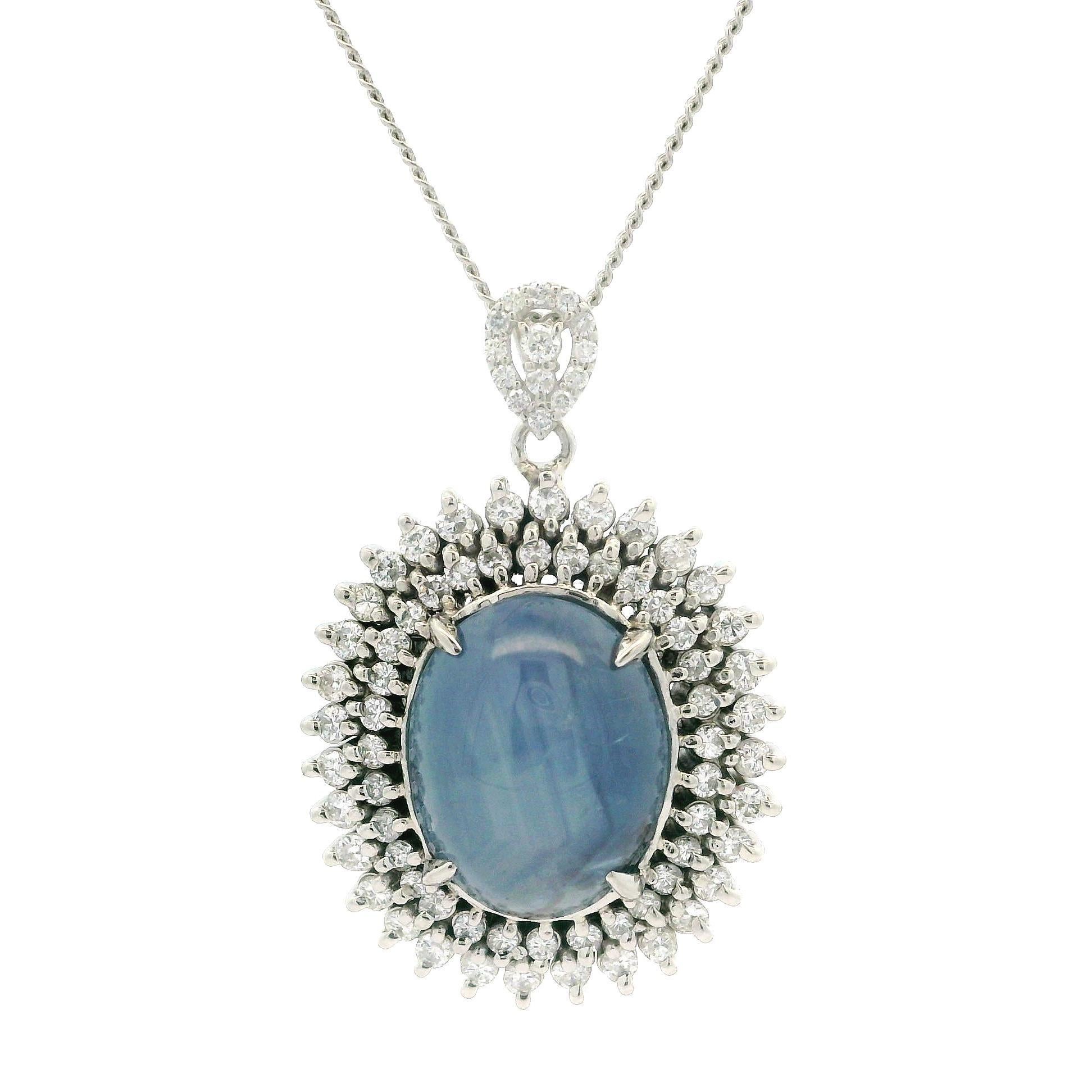 Platinum Large 14.63ctw Sapphire Double Halo Diamond Pendant 16