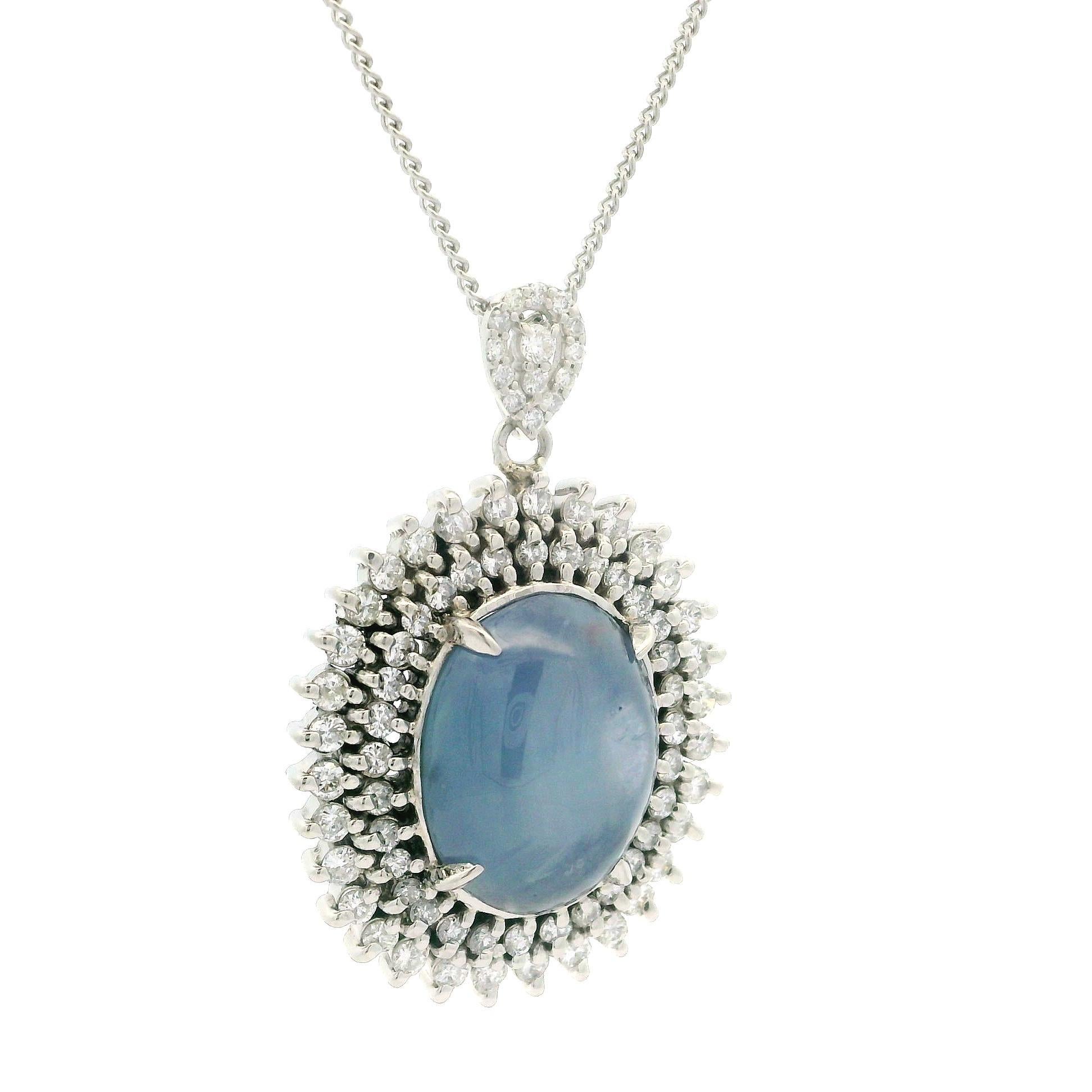 Platinum Large 14.63ctw Sapphire Double Halo Diamond Pendant 16