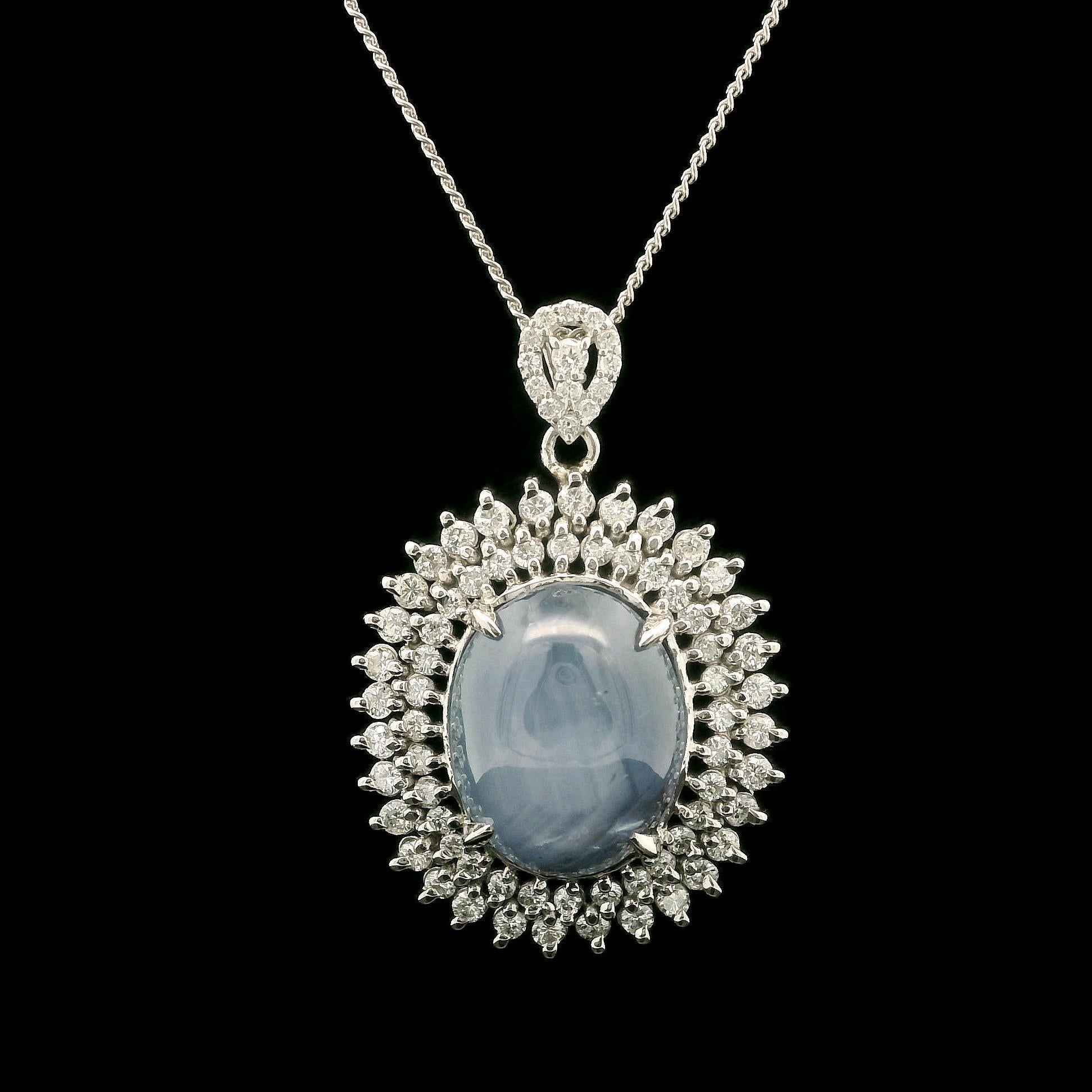Platinum Large 14.63ctw Sapphire Double Halo Diamond Pendant 16
