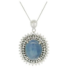 Platino Grande 14,63ctw Zaffiro Doppio Halo Diamante Ciondolo 16" Collana a catena