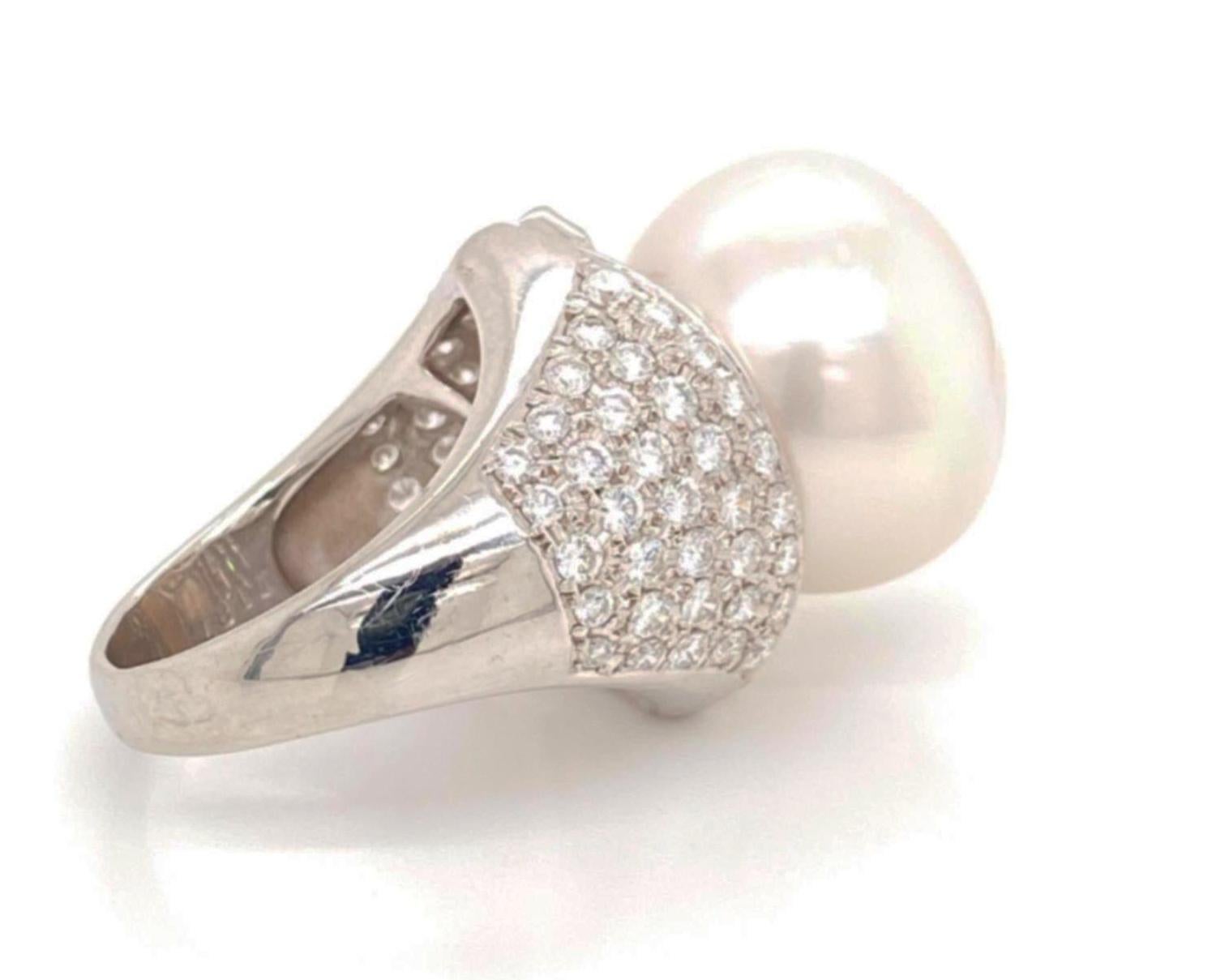 Modern Platinum Large 18mm Pearl Diamond Sapphire Cocktail Ring For Sale