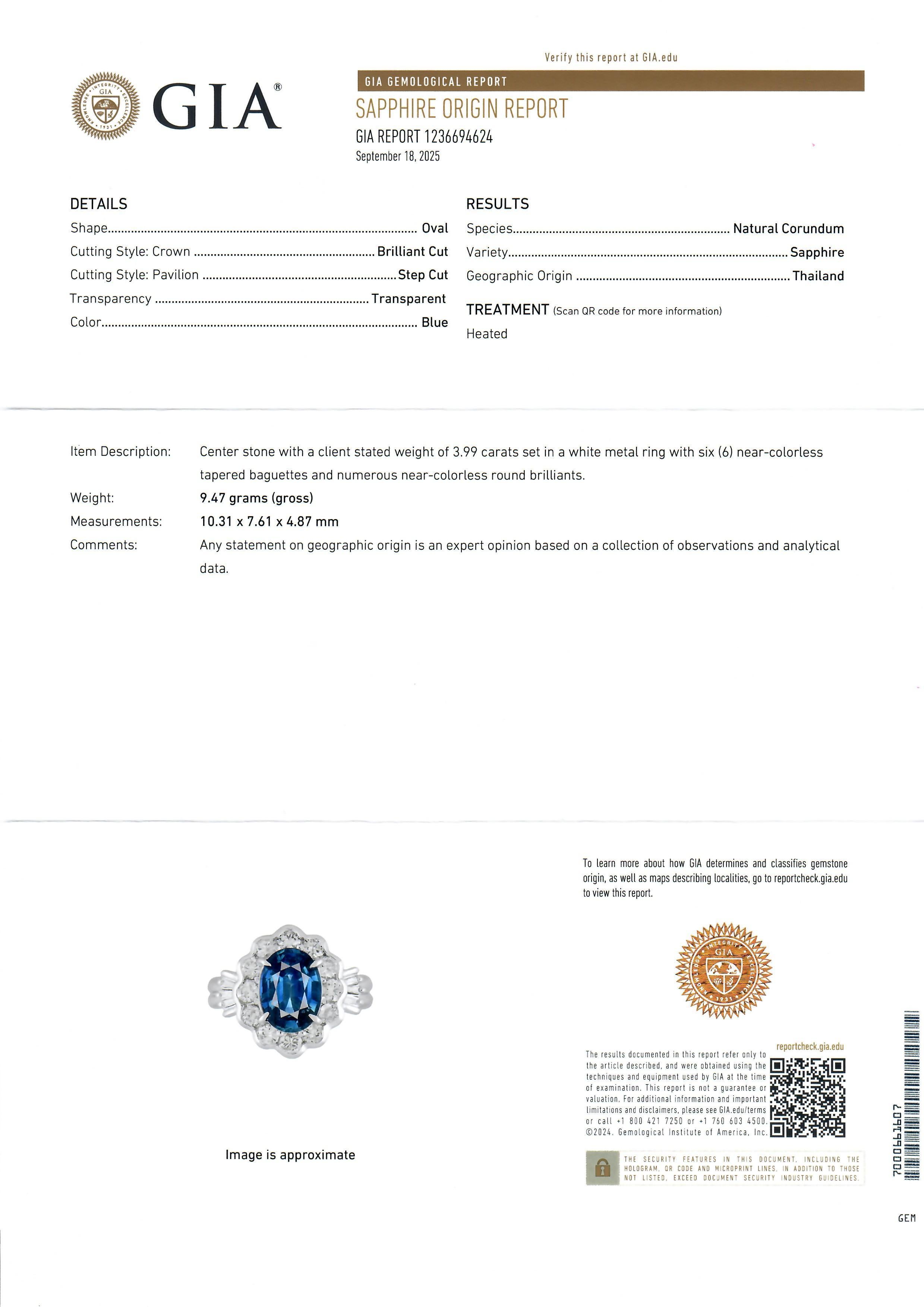 Anello in platino con zaffiro blu reale ovale di 5,19 ct GIA e diamante a raggiera in vendita 7