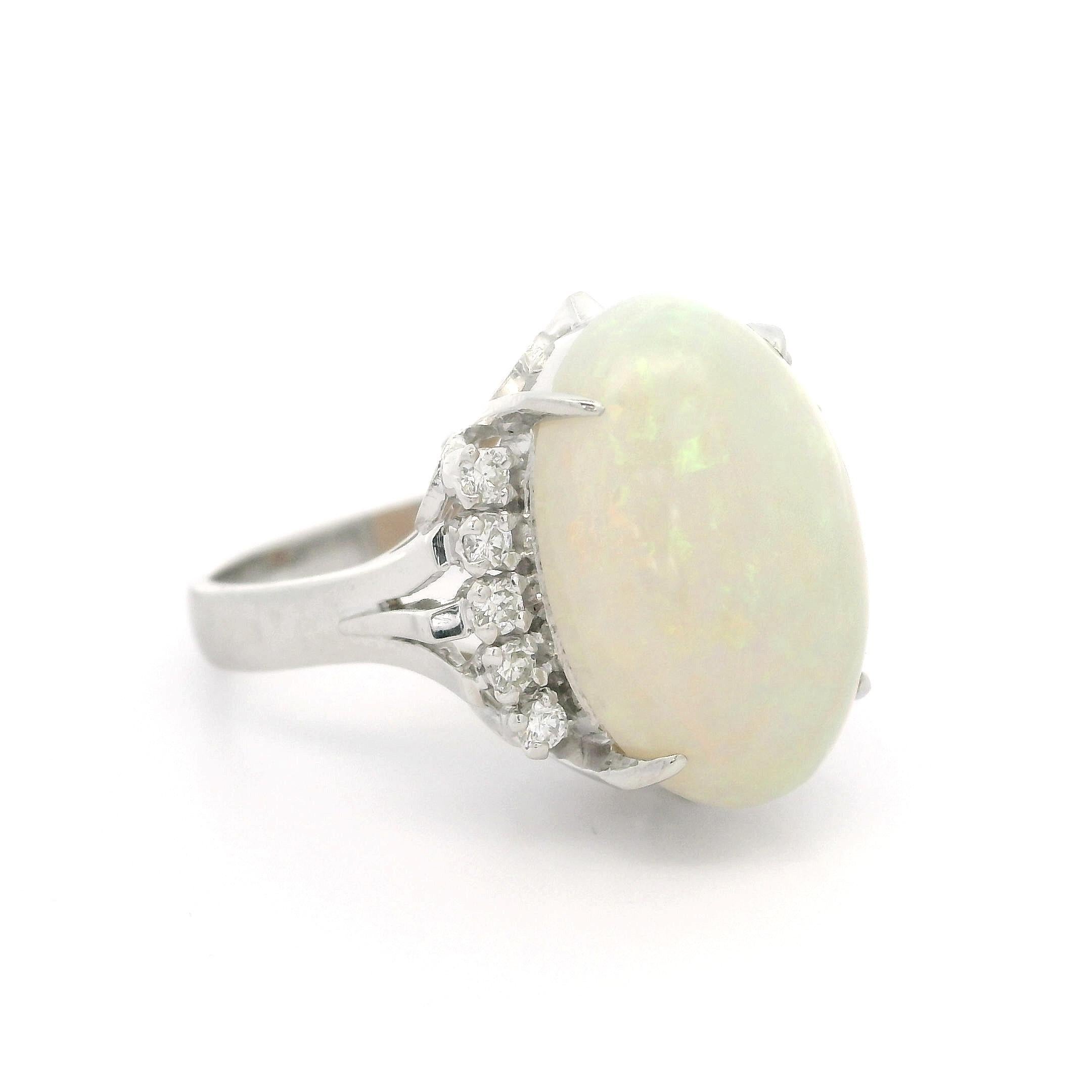 Platinum Large 6.98ctw Oval Cabochon Opal & Diamond Open Work Gallery Ring For Sale 9
